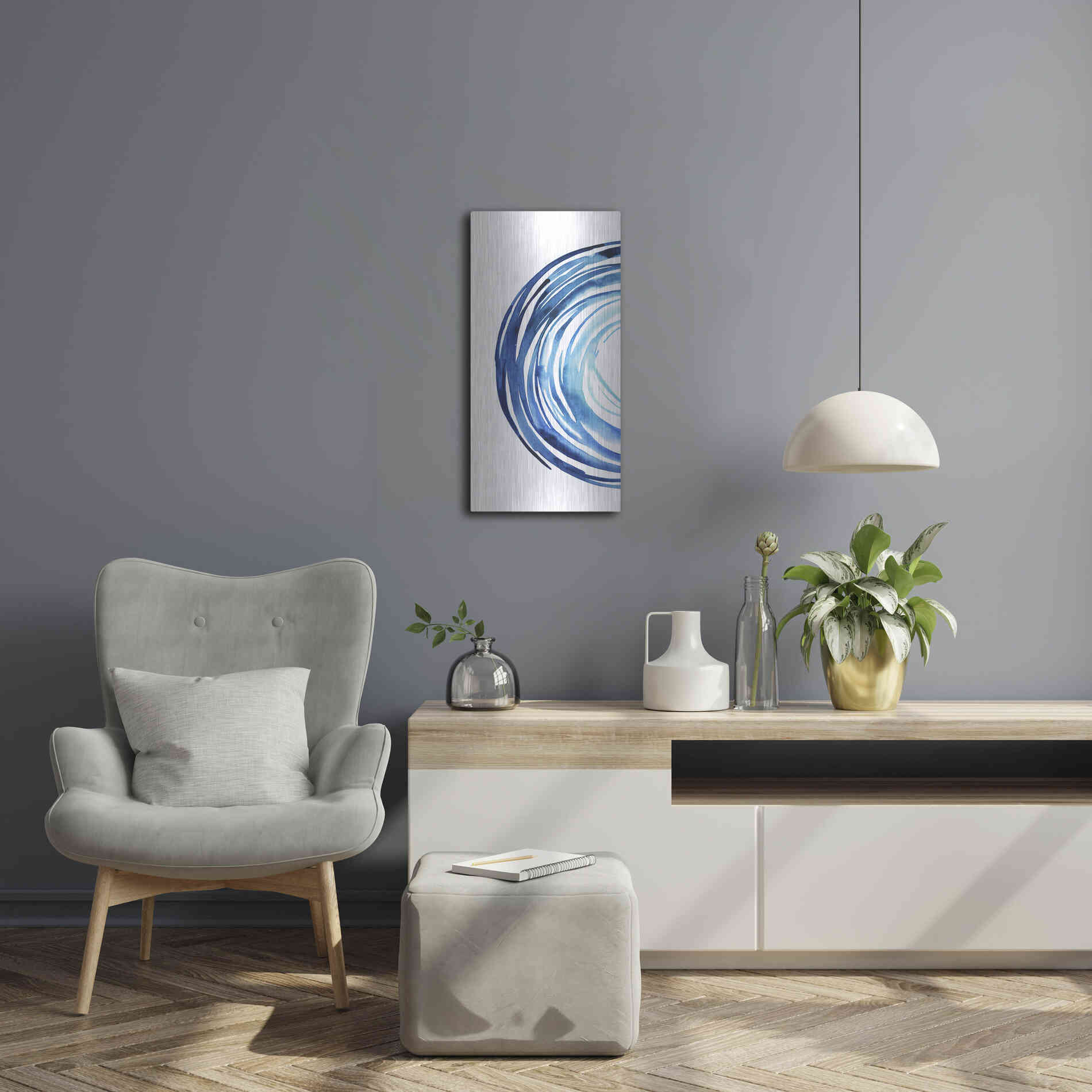 Luxe Metal Art 'Blue Vortex I' by Grace Popp Metal Wall Art,12x24