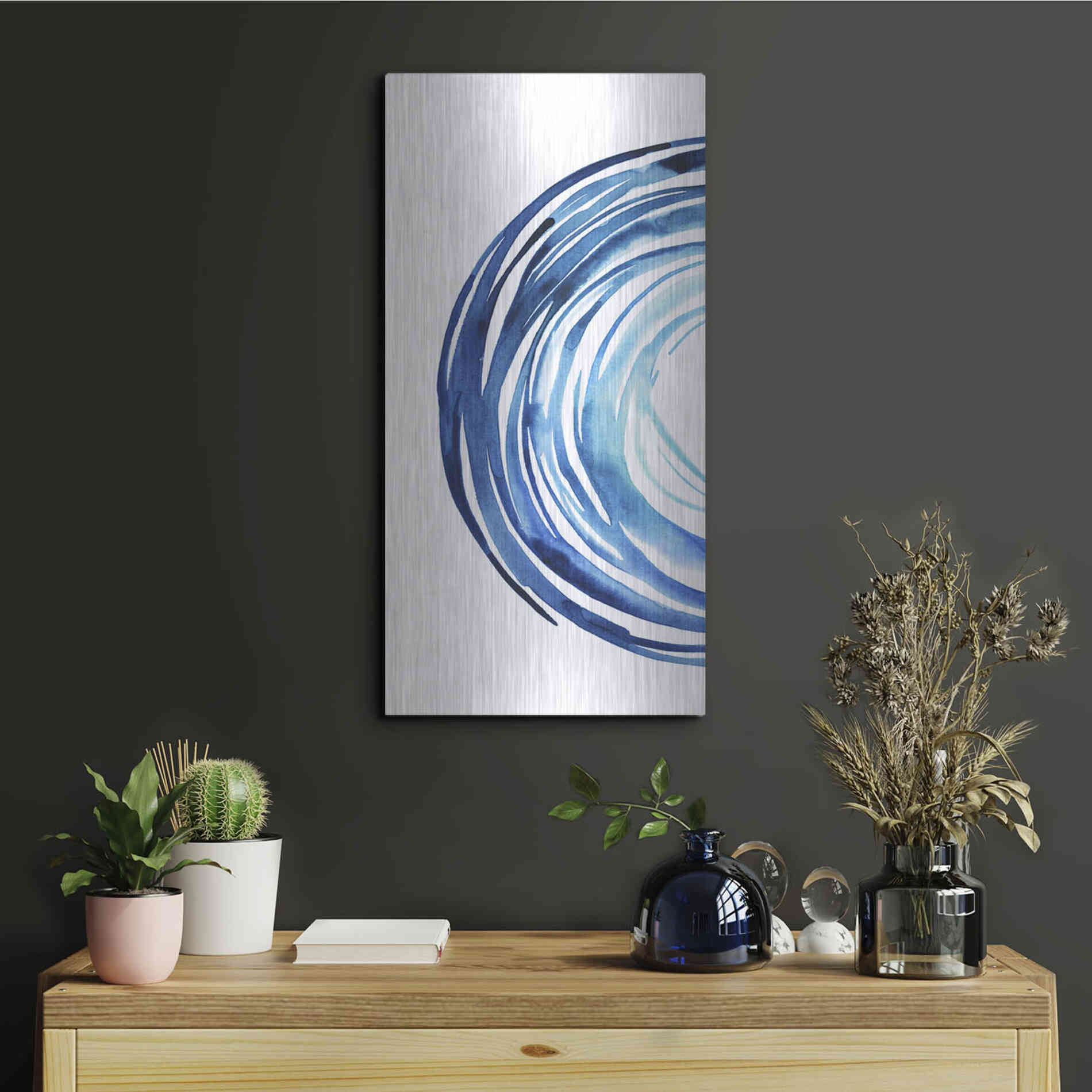 Luxe Metal Art 'Blue Vortex I' by Grace Popp Metal Wall Art,12x24