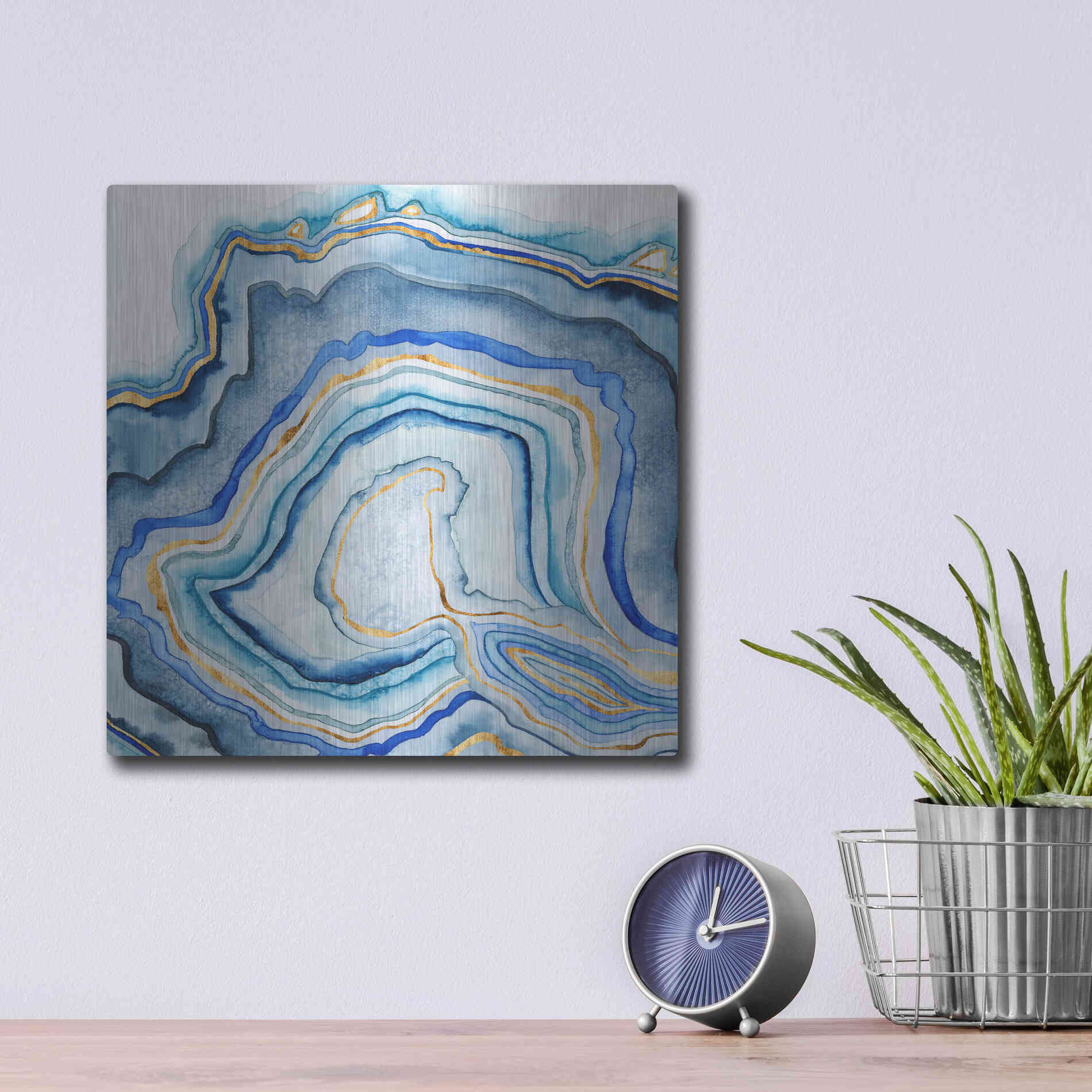 Luxe Metal Art 'Cobalt Agate I' by Grace Popp Metal Wall Art,12x12