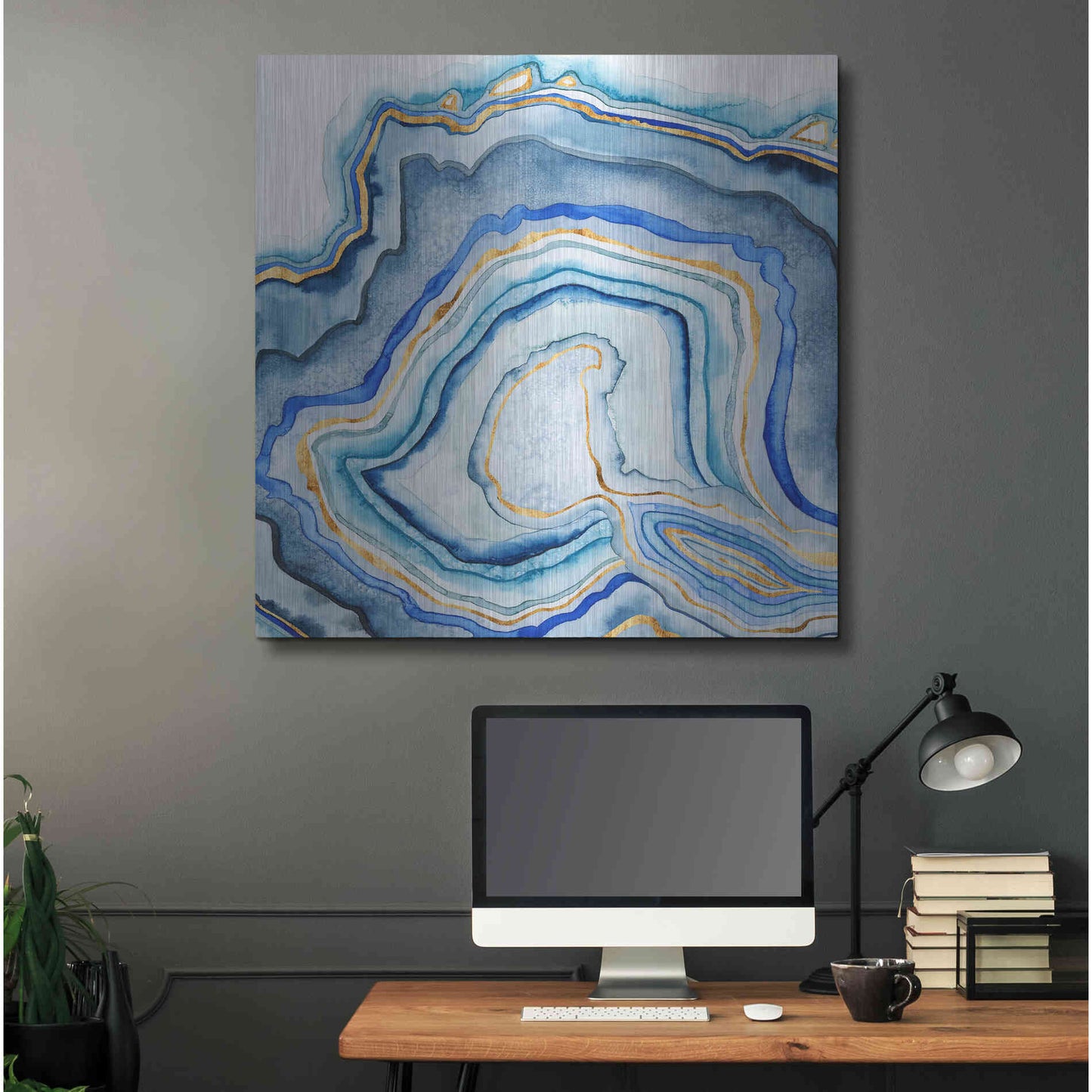 Luxe Metal Art 'Cobalt Agate I' by Grace Popp Metal Wall Art,36x36