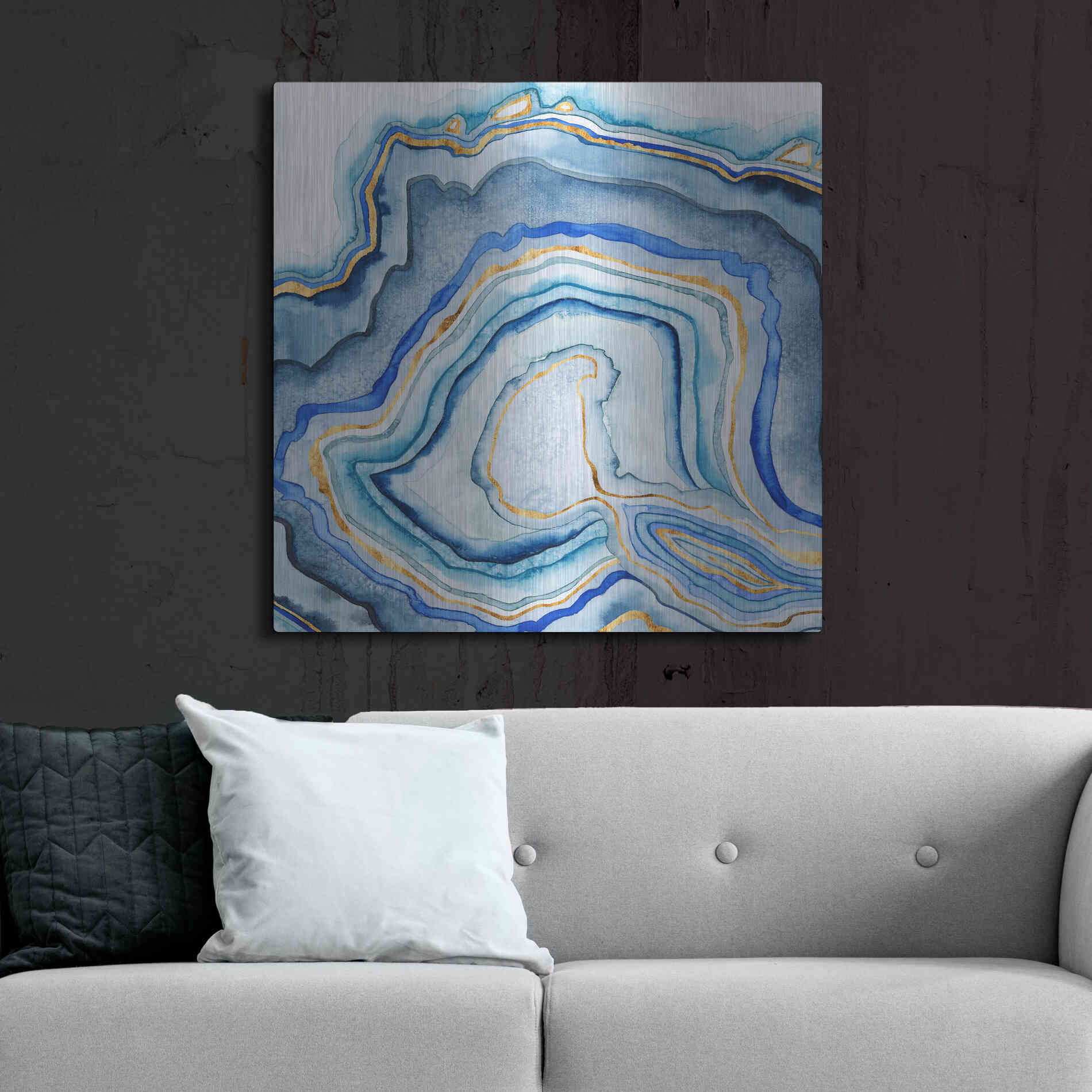 Luxe Metal Art 'Cobalt Agate I' by Grace Popp Metal Wall Art,36x36