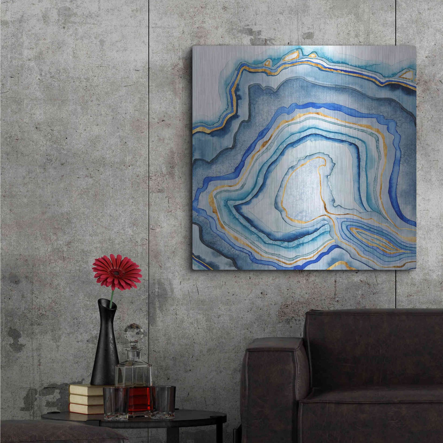 Luxe Metal Art 'Cobalt Agate I' by Grace Popp Metal Wall Art,36x36