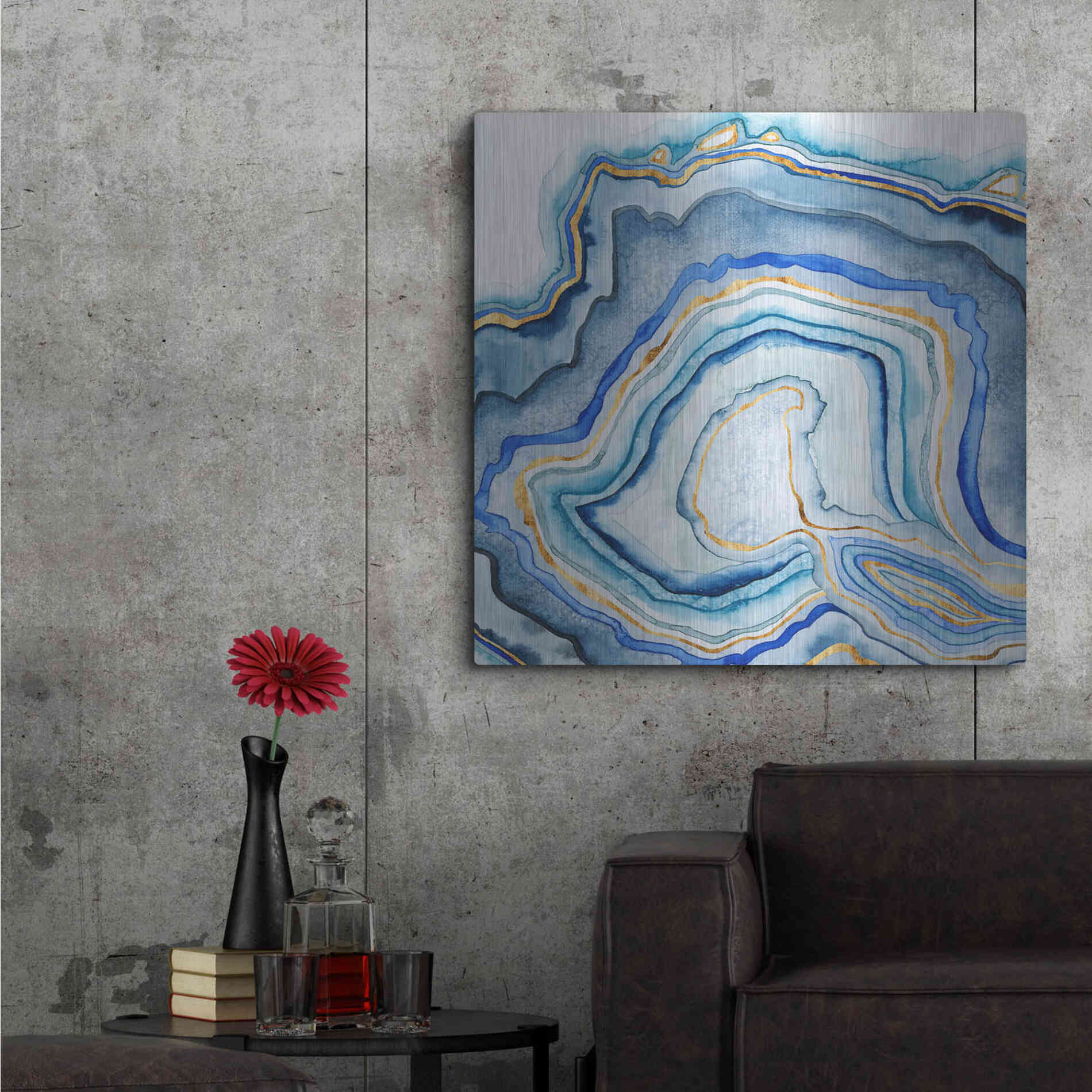 Luxe Metal Art 'Cobalt Agate I' by Grace Popp Metal Wall Art,36x36