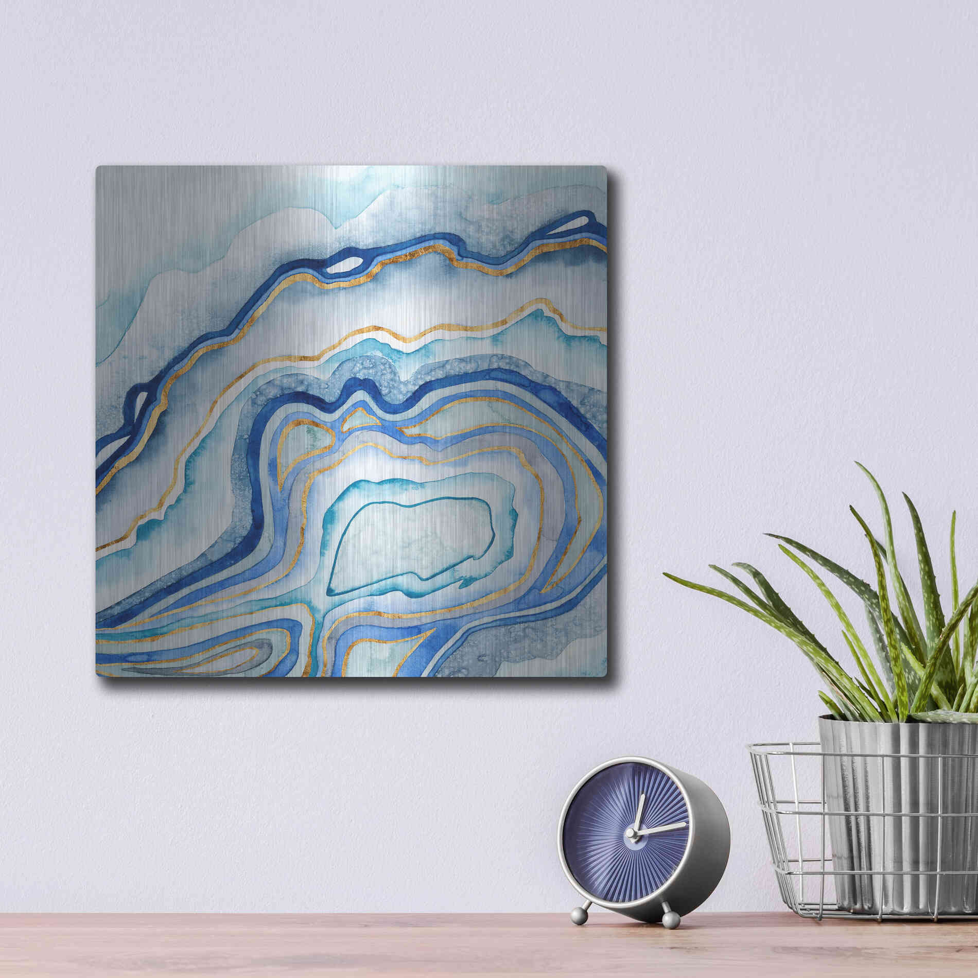 Luxe Metal Art 'Cobalt Agate II' by Grace Popp Metal Wall Art,12x12
