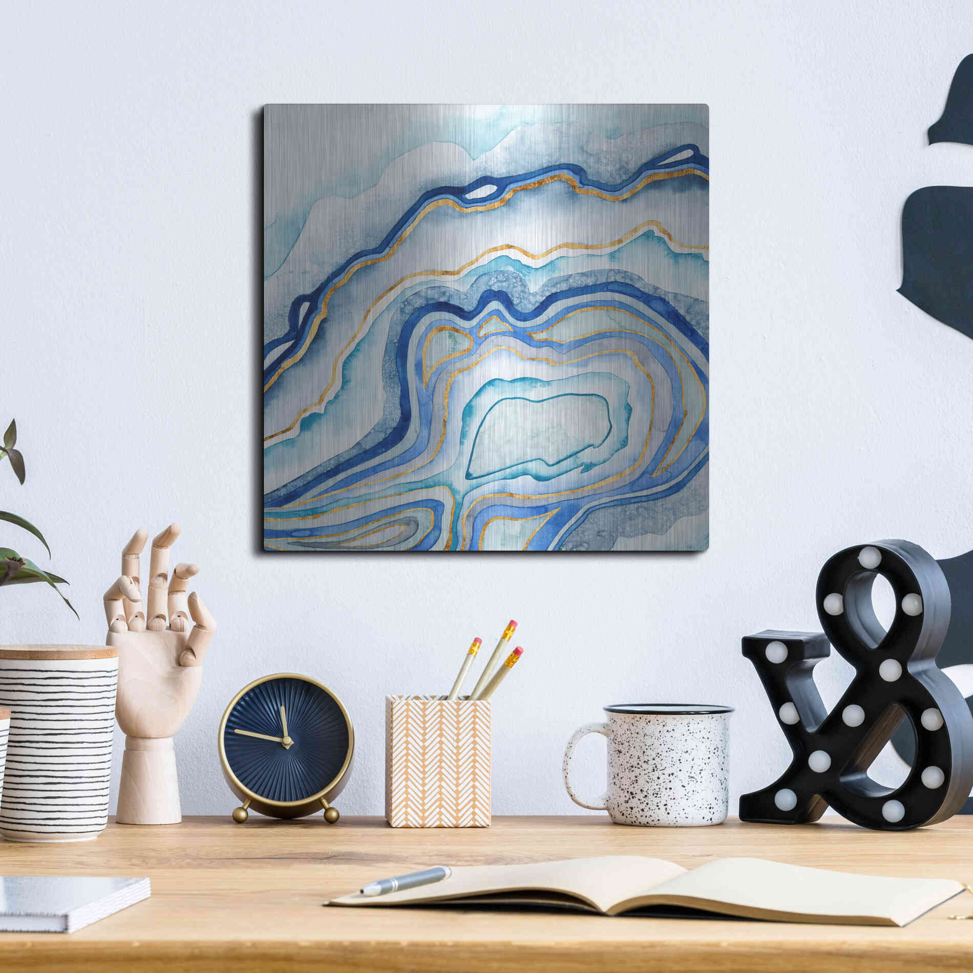 Luxe Metal Art 'Cobalt Agate II' by Grace Popp Metal Wall Art,12x12