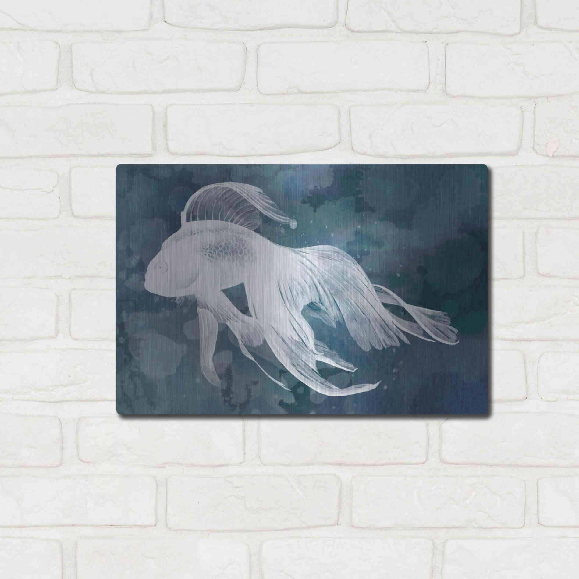 Luxe Metal Art 'Indigo Fish I' by Grace Popp Metal Wall Art,16x12