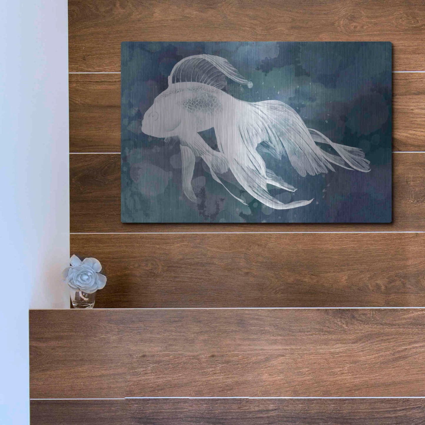Luxe Metal Art 'Indigo Fish I' by Grace Popp Metal Wall Art,16x12