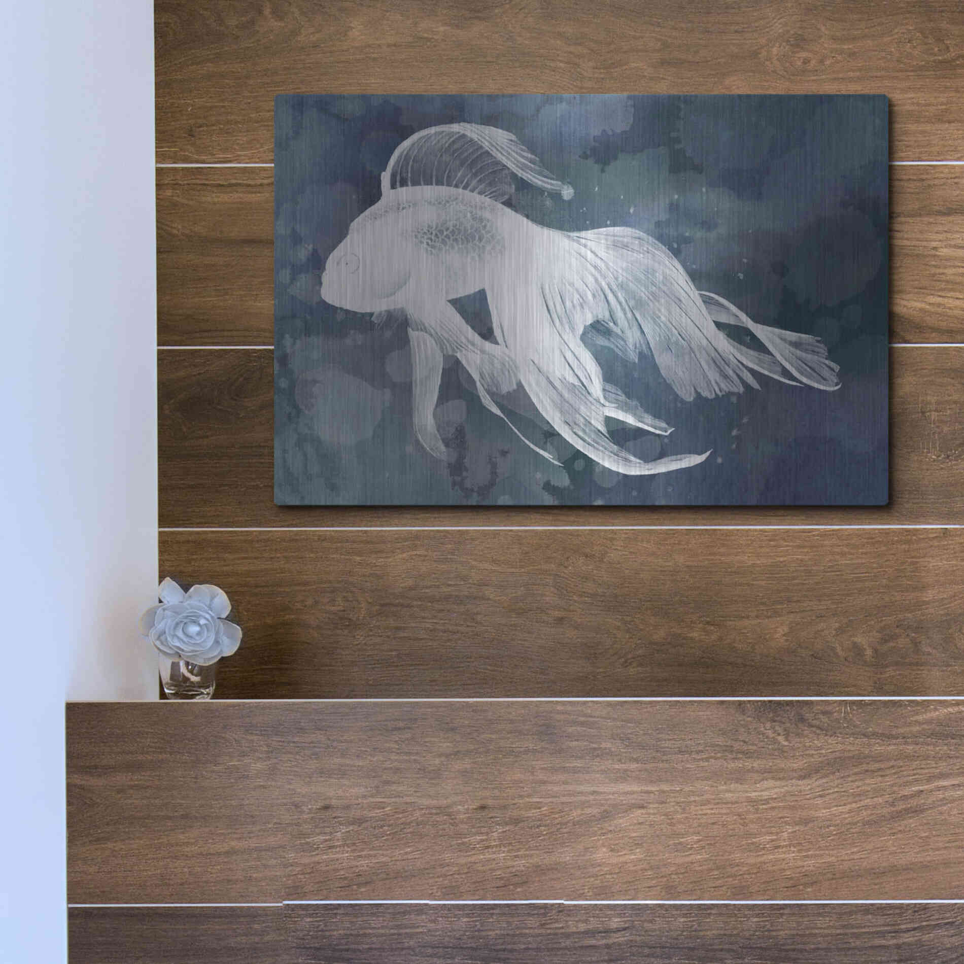 Luxe Metal Art 'Indigo Fish I' by Grace Popp Metal Wall Art,16x12