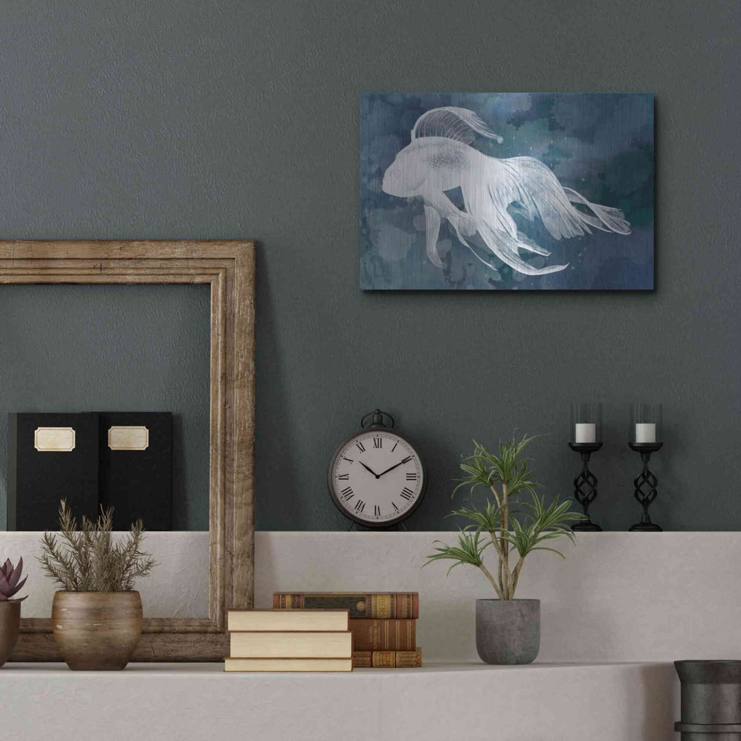 Luxe Metal Art 'Indigo Fish I' by Grace Popp Metal Wall Art,16x12