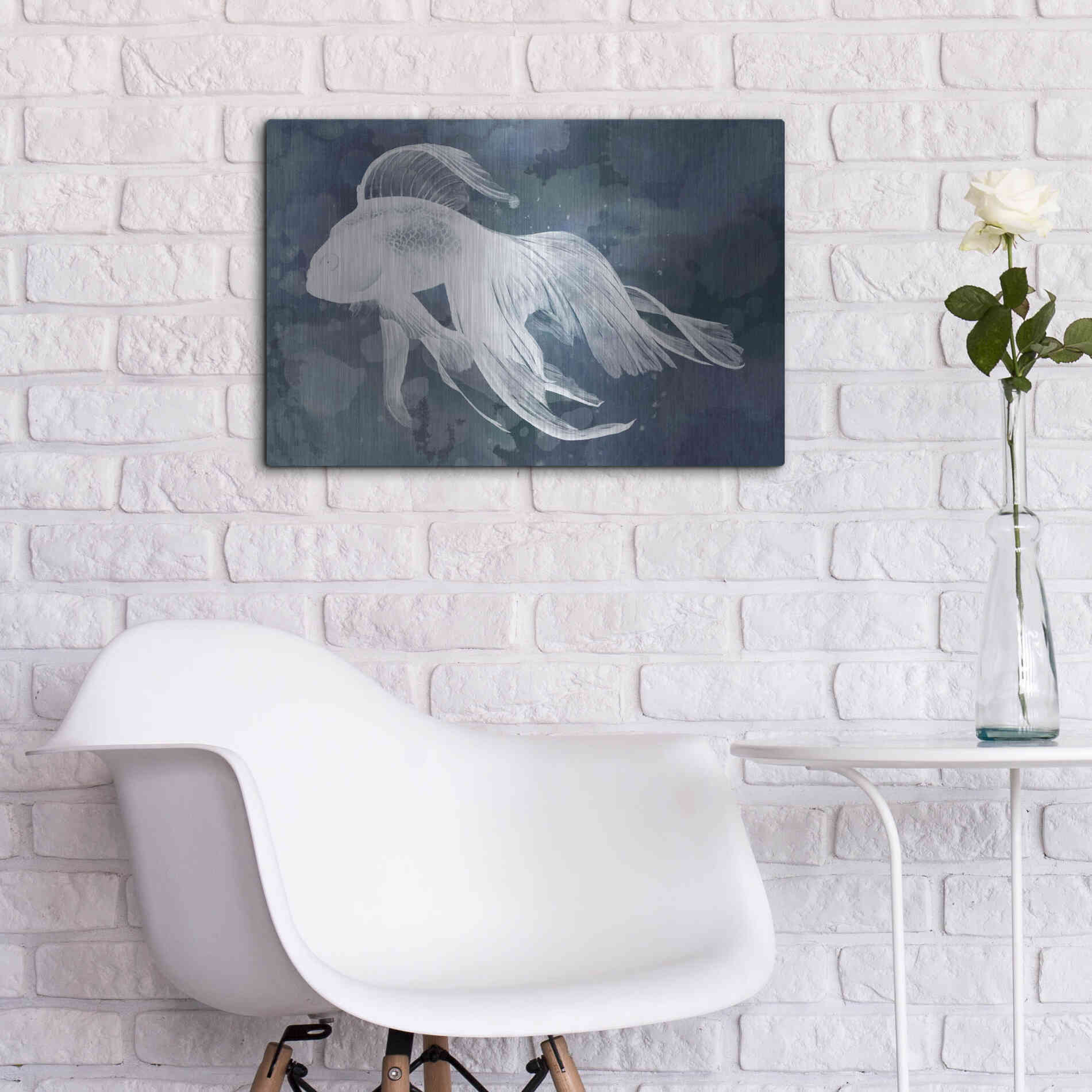 Luxe Metal Art 'Indigo Fish I' by Grace Popp Metal Wall Art,24x16