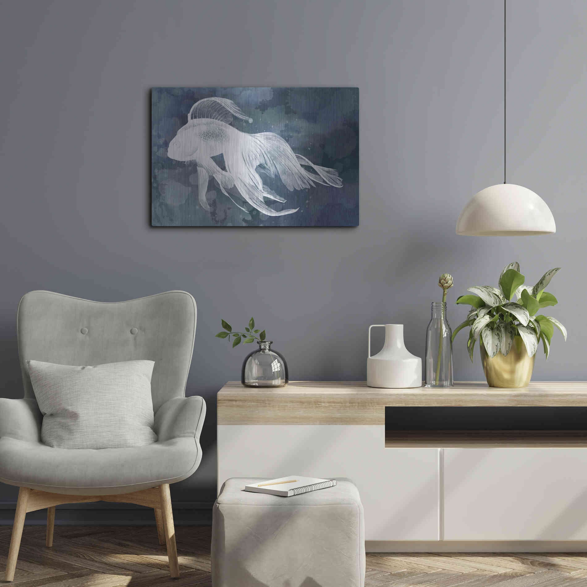 Luxe Metal Art 'Indigo Fish I' by Grace Popp Metal Wall Art,24x16