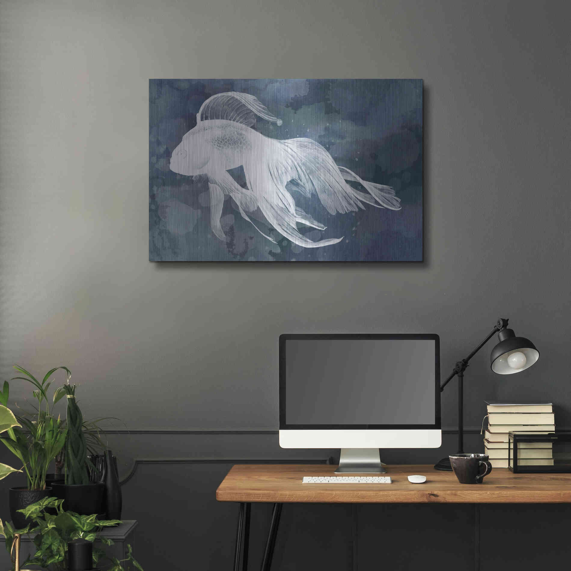 Luxe Metal Art 'Indigo Fish I' by Grace Popp Metal Wall Art,36x24