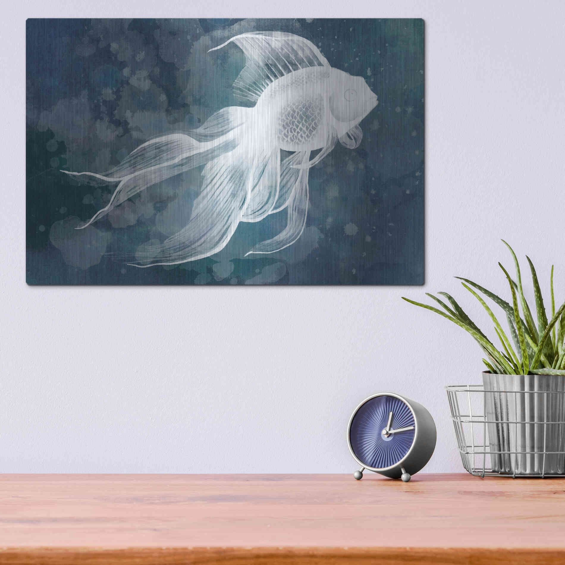 Luxe Metal Art 'Indigo Fish II' by Grace Popp Metal Wall Art,16x12