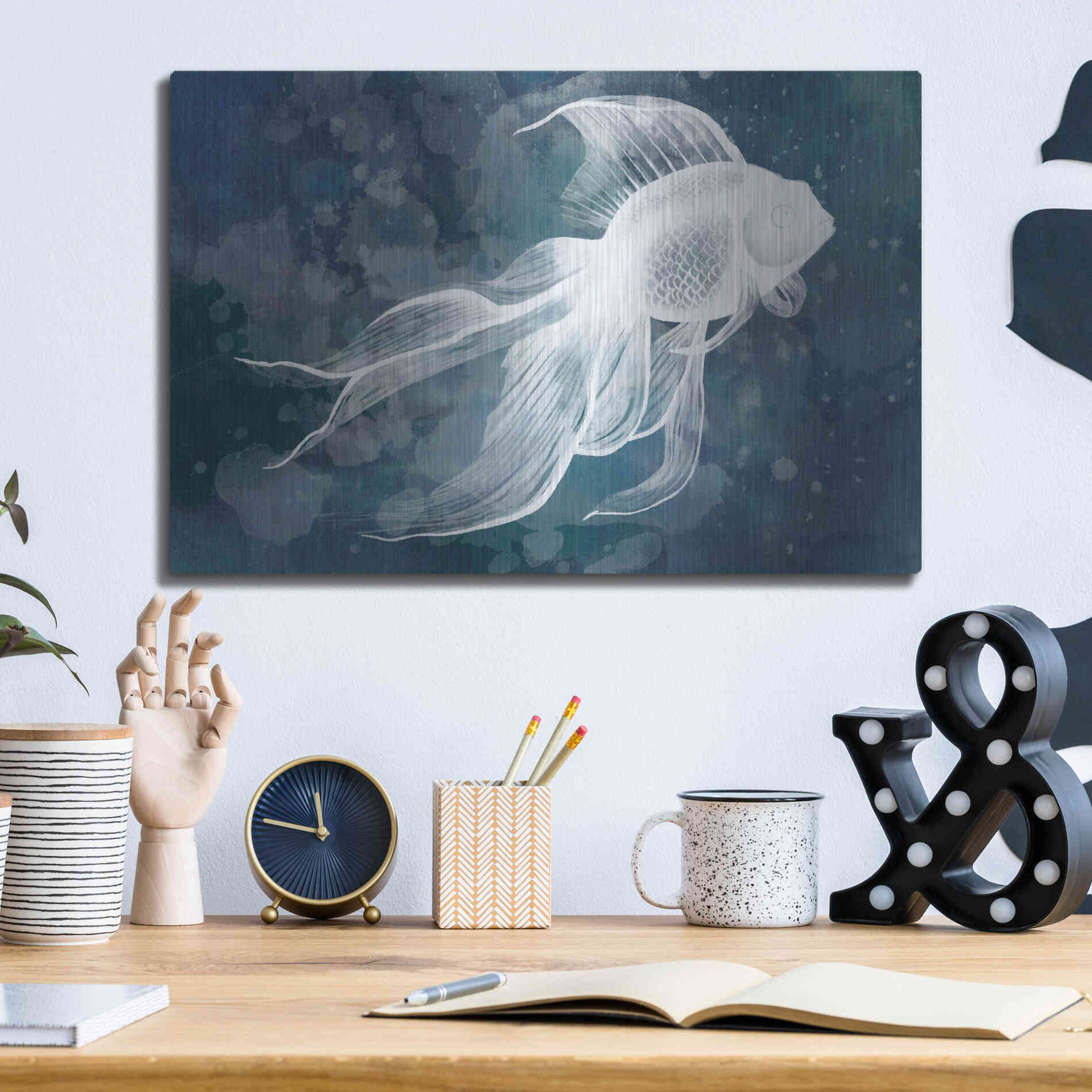 Luxe Metal Art 'Indigo Fish II' by Grace Popp Metal Wall Art,16x12