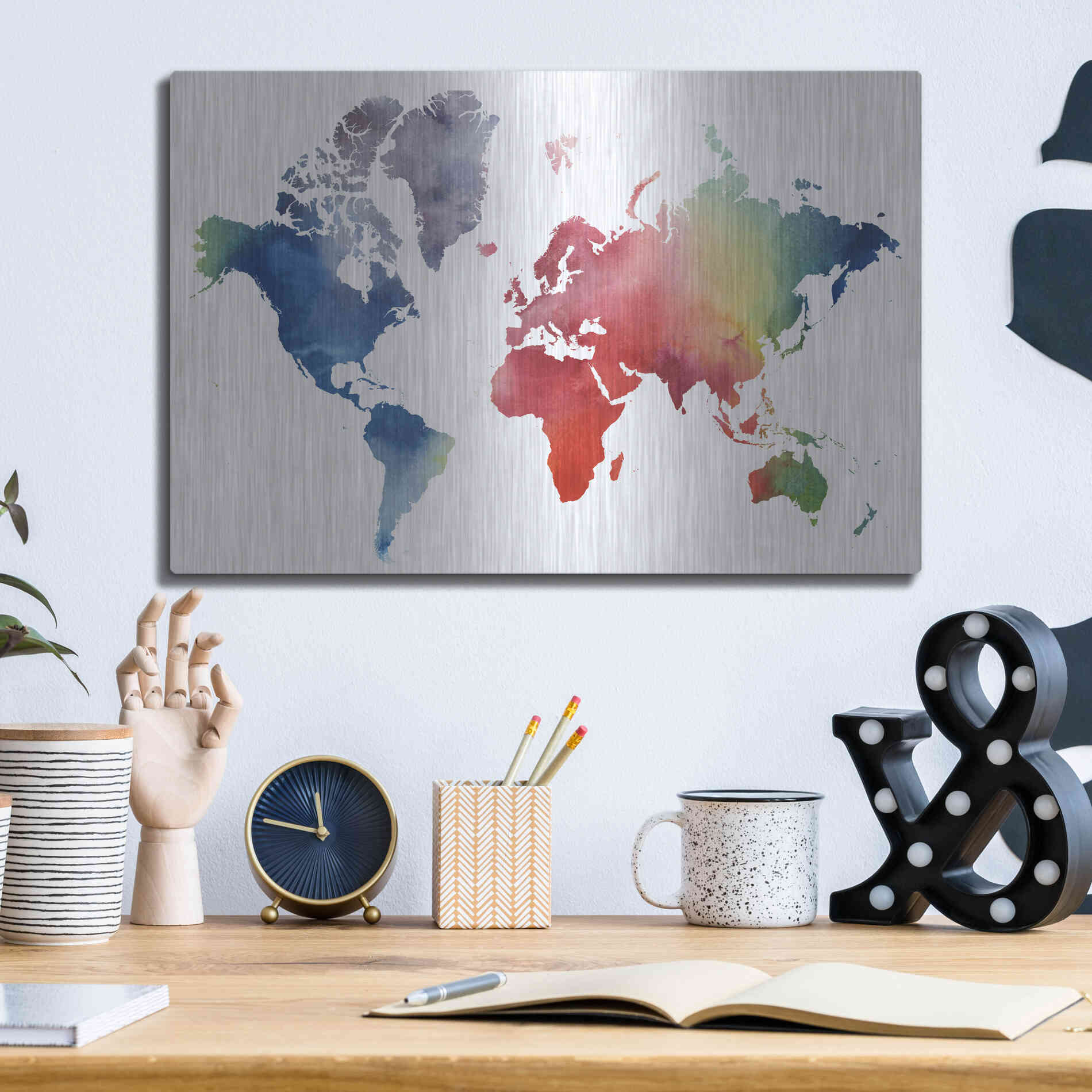 Luxe Metal Art 'Rainbow World' by Grace Popp Metal Wall Art,16x12