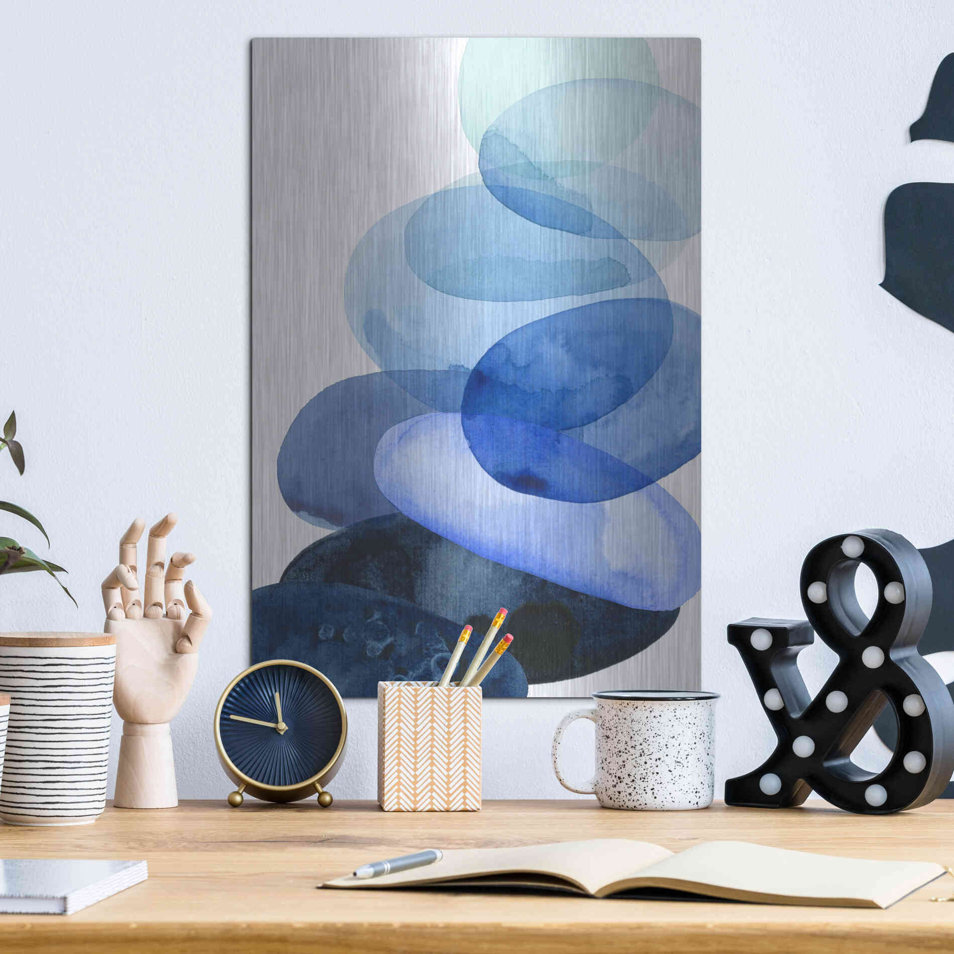 Luxe Metal Art 'River Worn Pebbles I' by Grace Popp Metal Wall Art,12x16