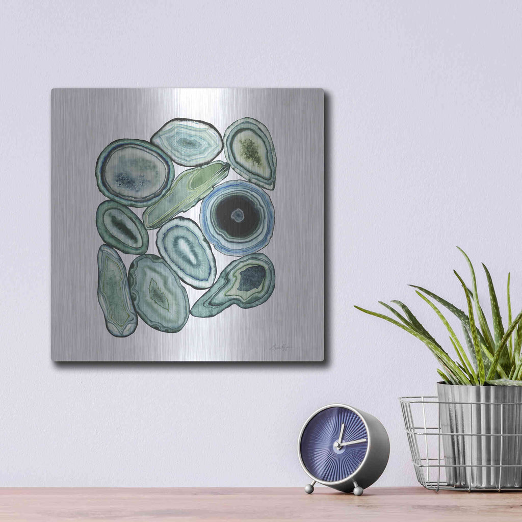 Luxe Metal Art 'Stacked Agate I' by Grace Popp Metal Wall Art,12x12