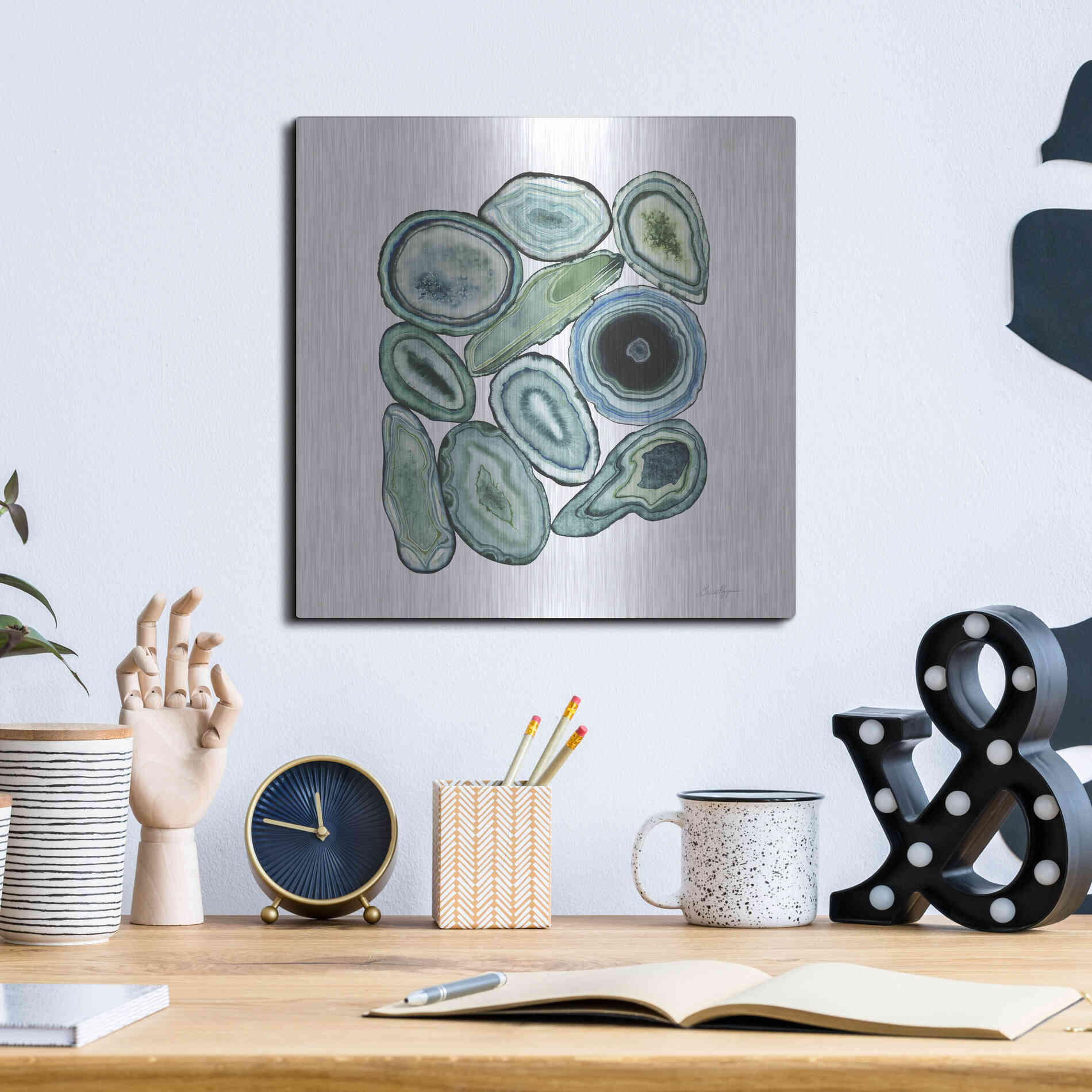 Luxe Metal Art 'Stacked Agate I' by Grace Popp Metal Wall Art,12x12