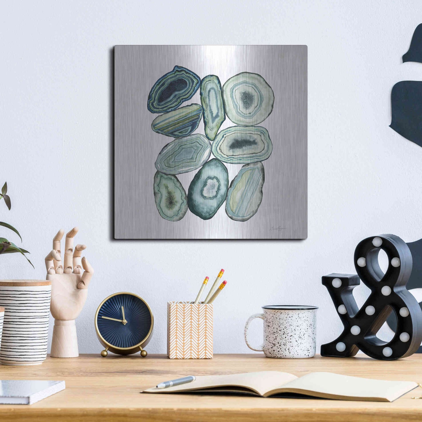 Luxe Metal Art 'Stacked Agate II' by Grace Popp Metal Wall Art,12x12