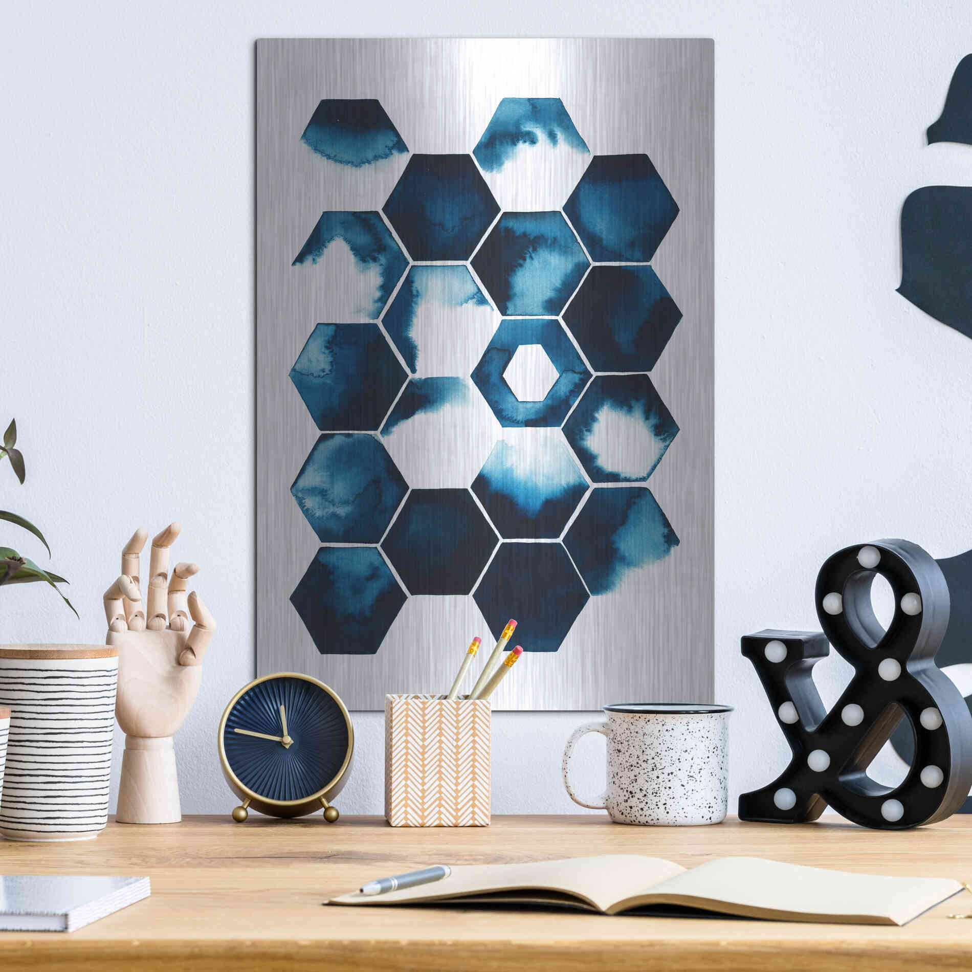 Luxe Metal Art 'Stormy Geometry I' by Grace Popp Metal Wall Art,12x16