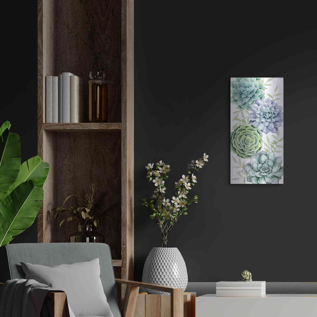 Luxe Metal Art 'Succulent Collection B' by Grace Popp Metal Wall Art,12x24