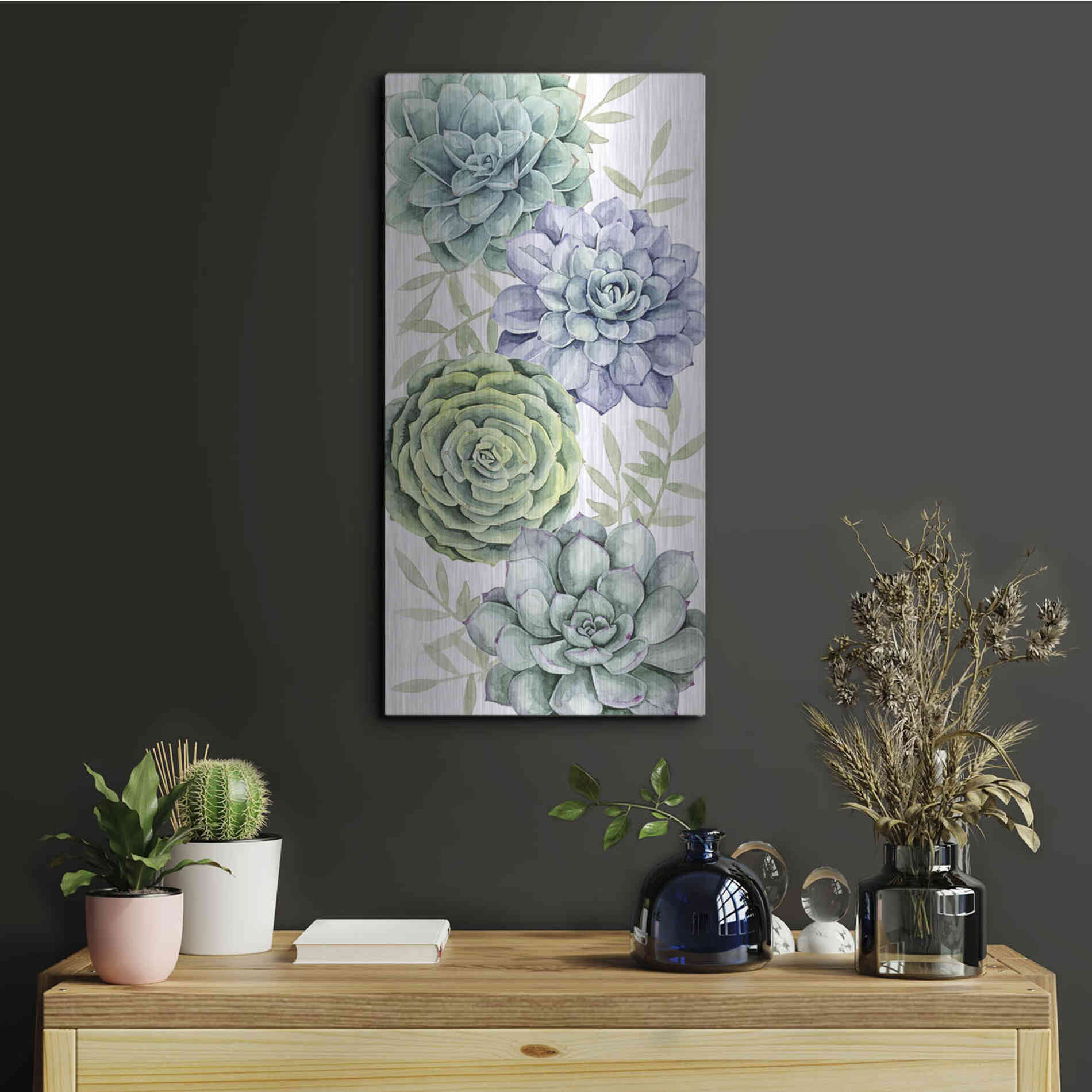 Luxe Metal Art 'Succulent Collection B' by Grace Popp Metal Wall Art,12x24