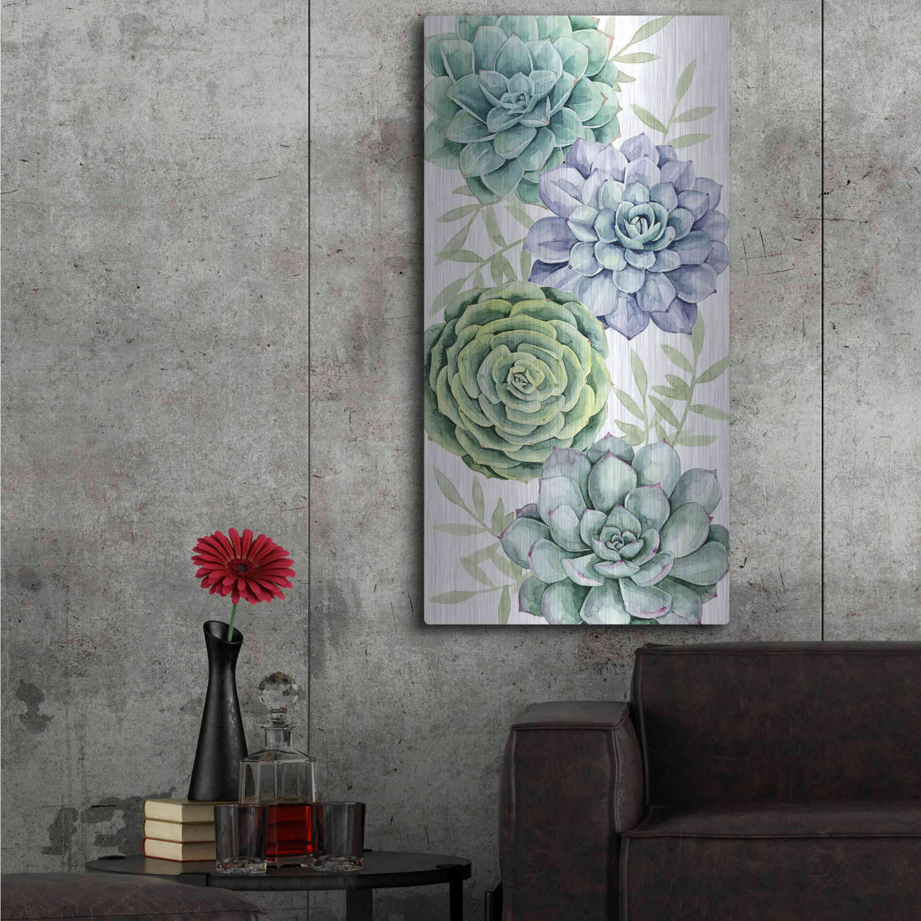 Luxe Metal Art 'Succulent Collection B' by Grace Popp Metal Wall Art,24x48