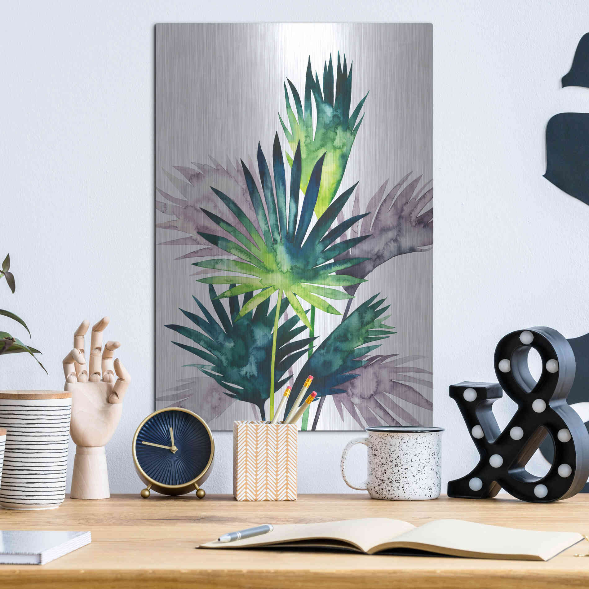 Luxe Metal Art 'Twilight Palms III' by Grace Popp Metal Wall Art,12x16