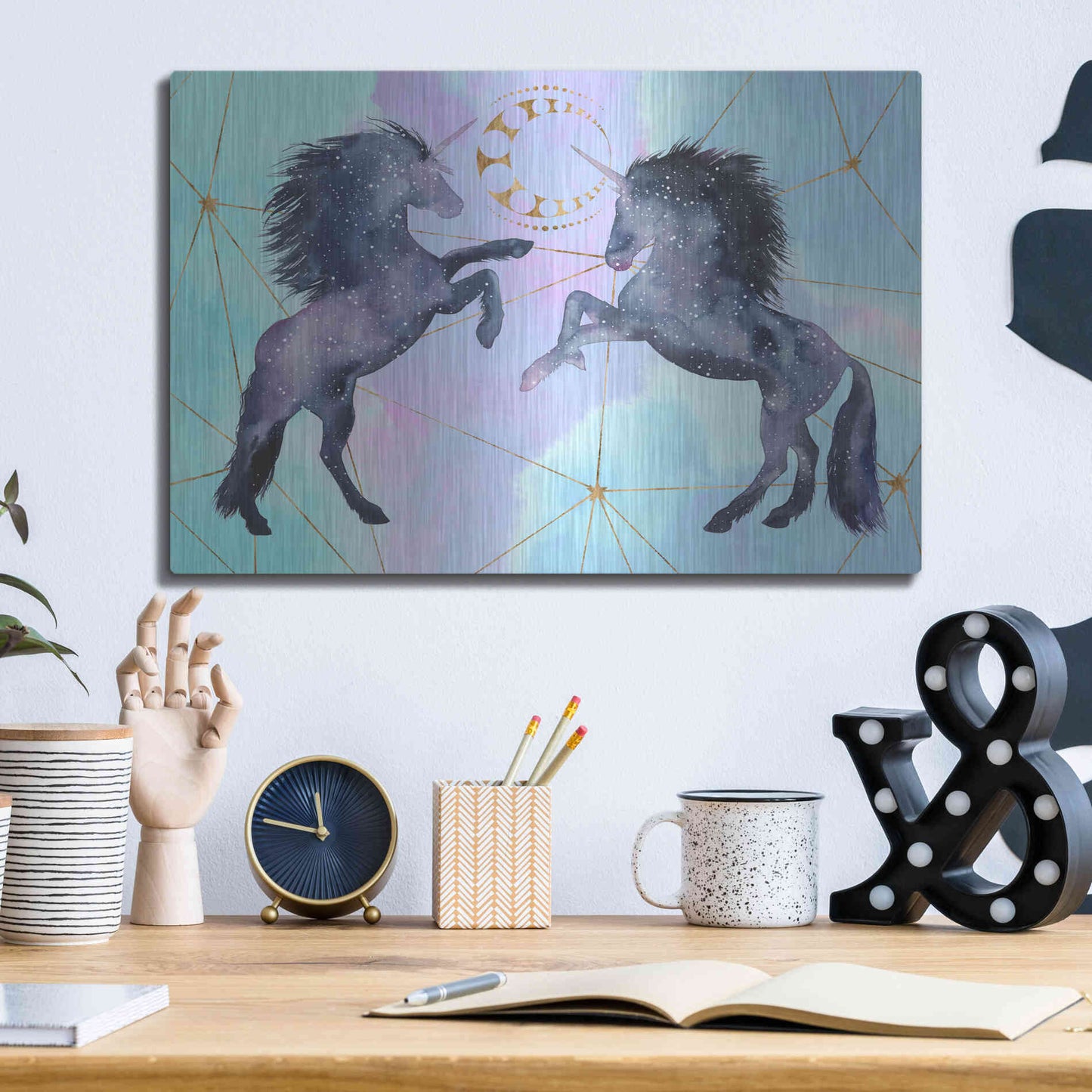 Luxe Metal Art 'Unicorn Universe Collection A' by Grace Popp Metal Wall Art,16x12