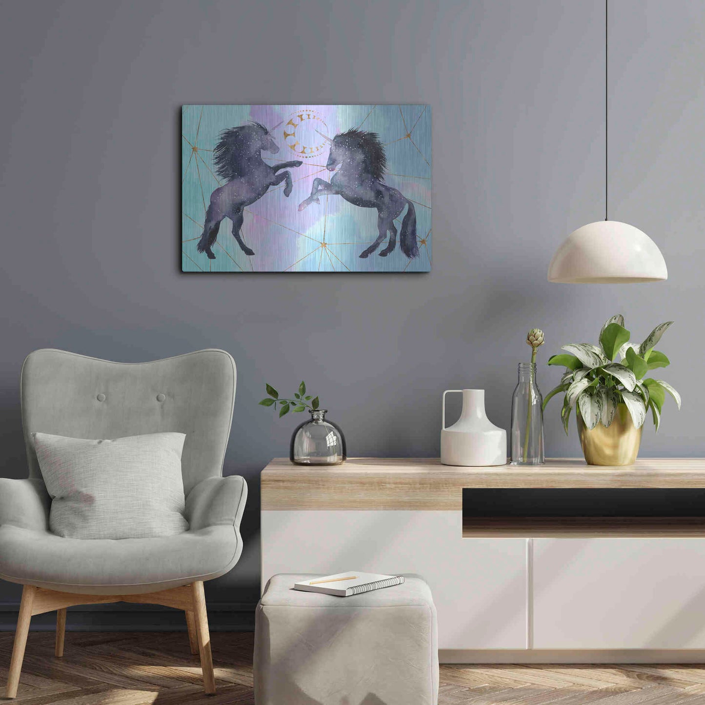 Luxe Metal Art 'Unicorn Universe Collection A' by Grace Popp Metal Wall Art,24x16