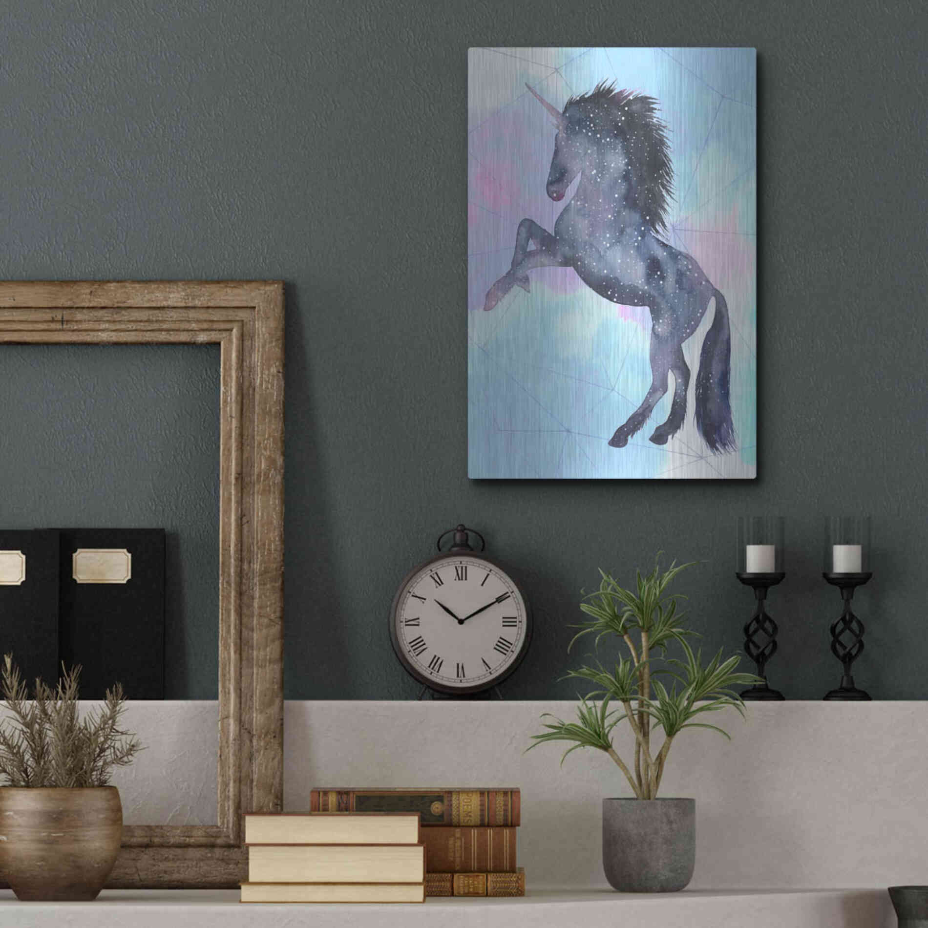 Luxe Metal Art 'Unicorn Universe IV' by Grace Popp Metal Wall Art,12x16