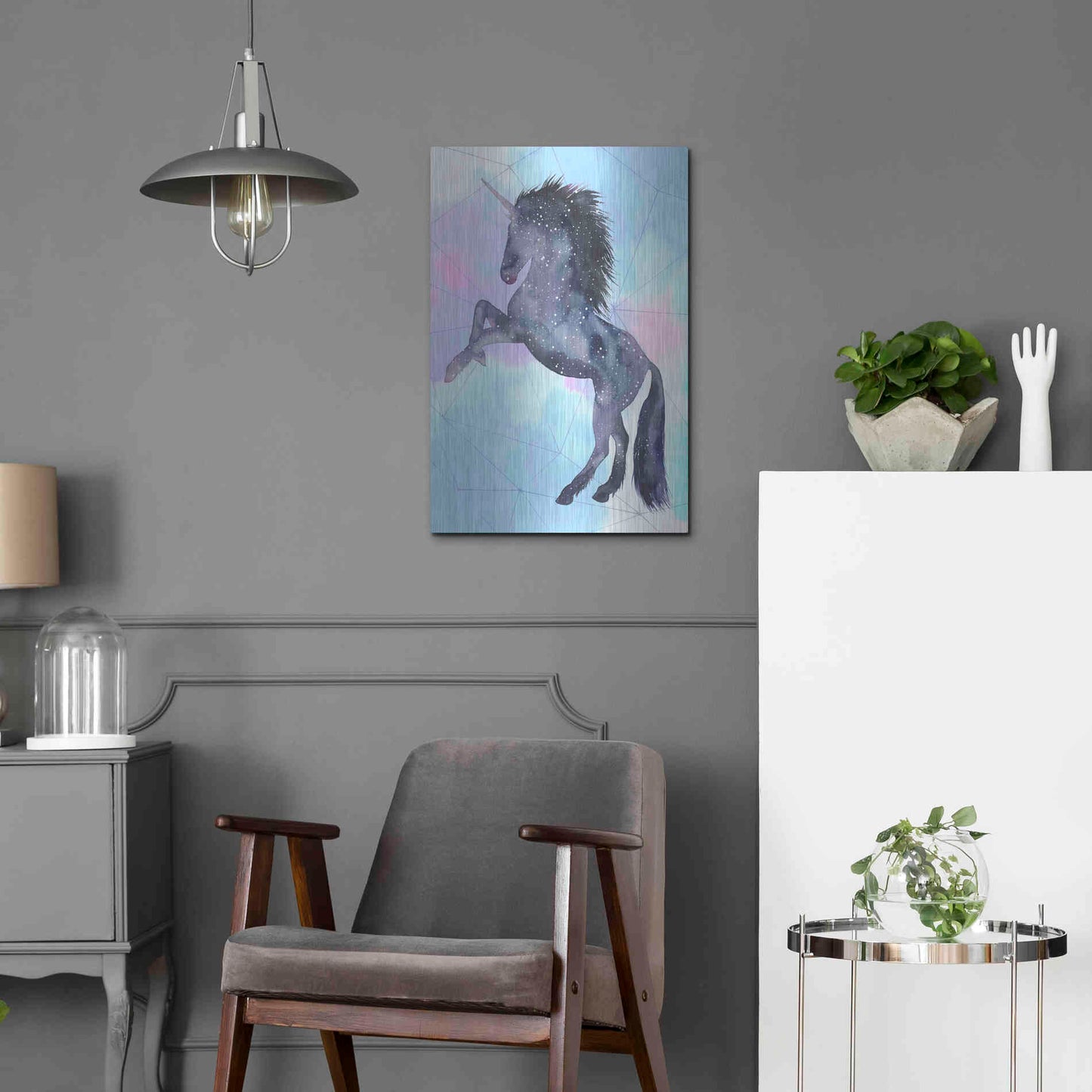 Luxe Metal Art 'Unicorn Universe IV' by Grace Popp Metal Wall Art,16x24