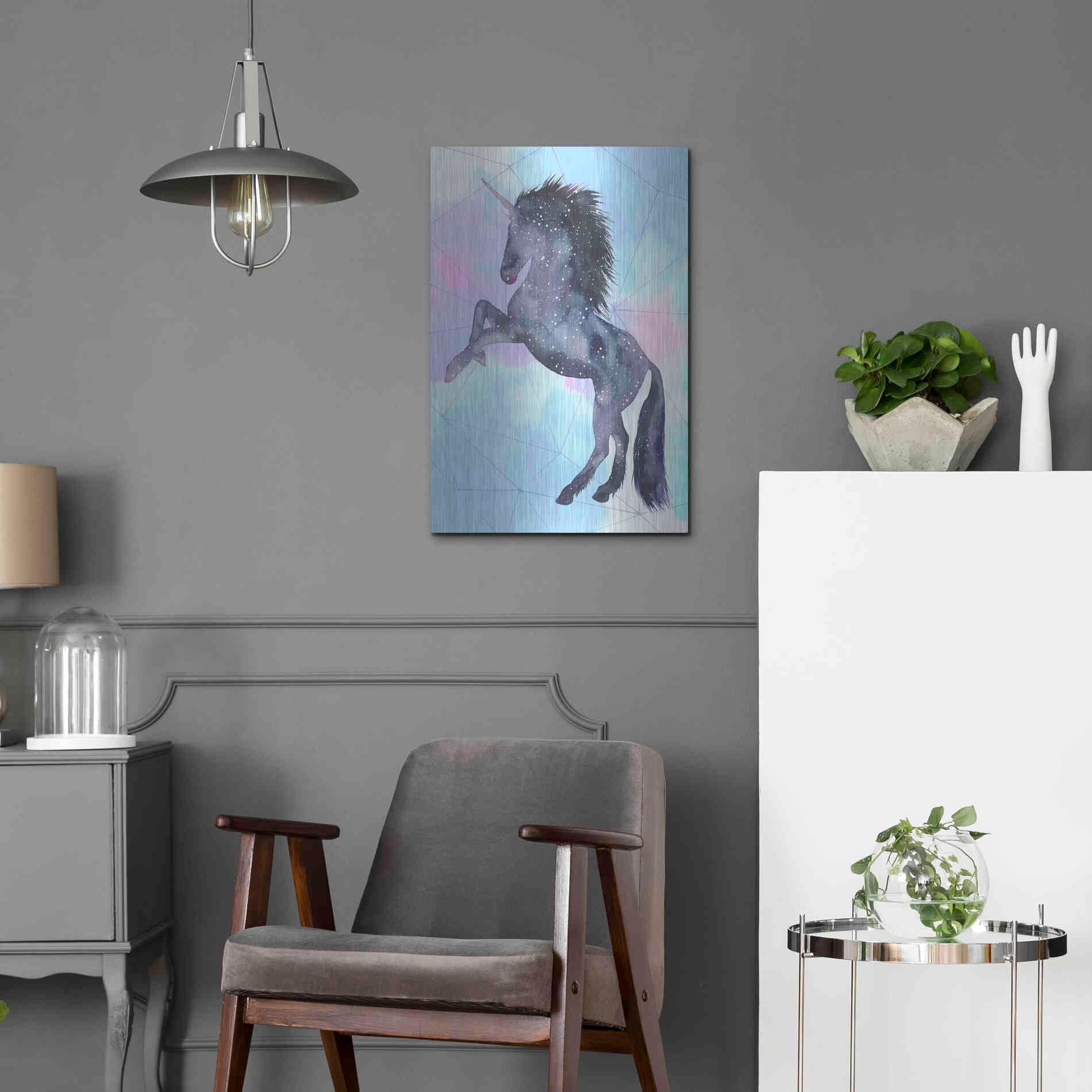 Luxe Metal Art 'Unicorn Universe IV' by Grace Popp Metal Wall Art,16x24