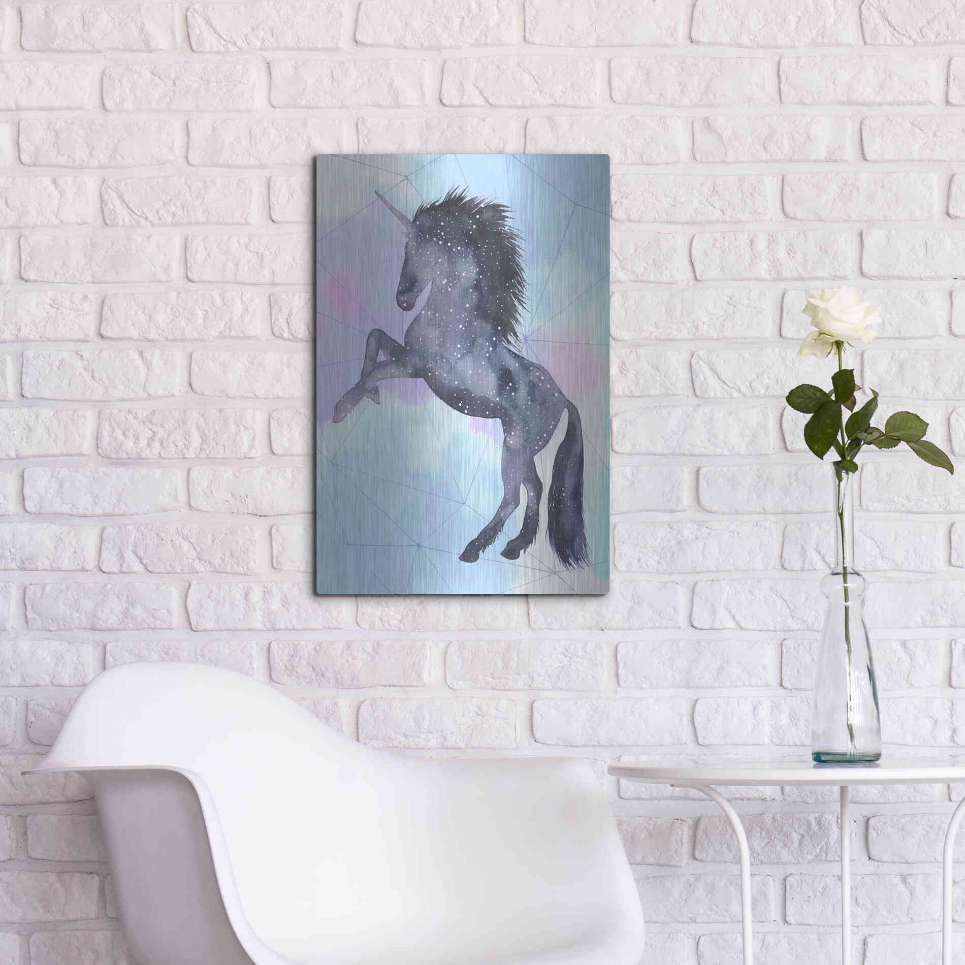 Luxe Metal Art 'Unicorn Universe IV' by Grace Popp Metal Wall Art,16x24