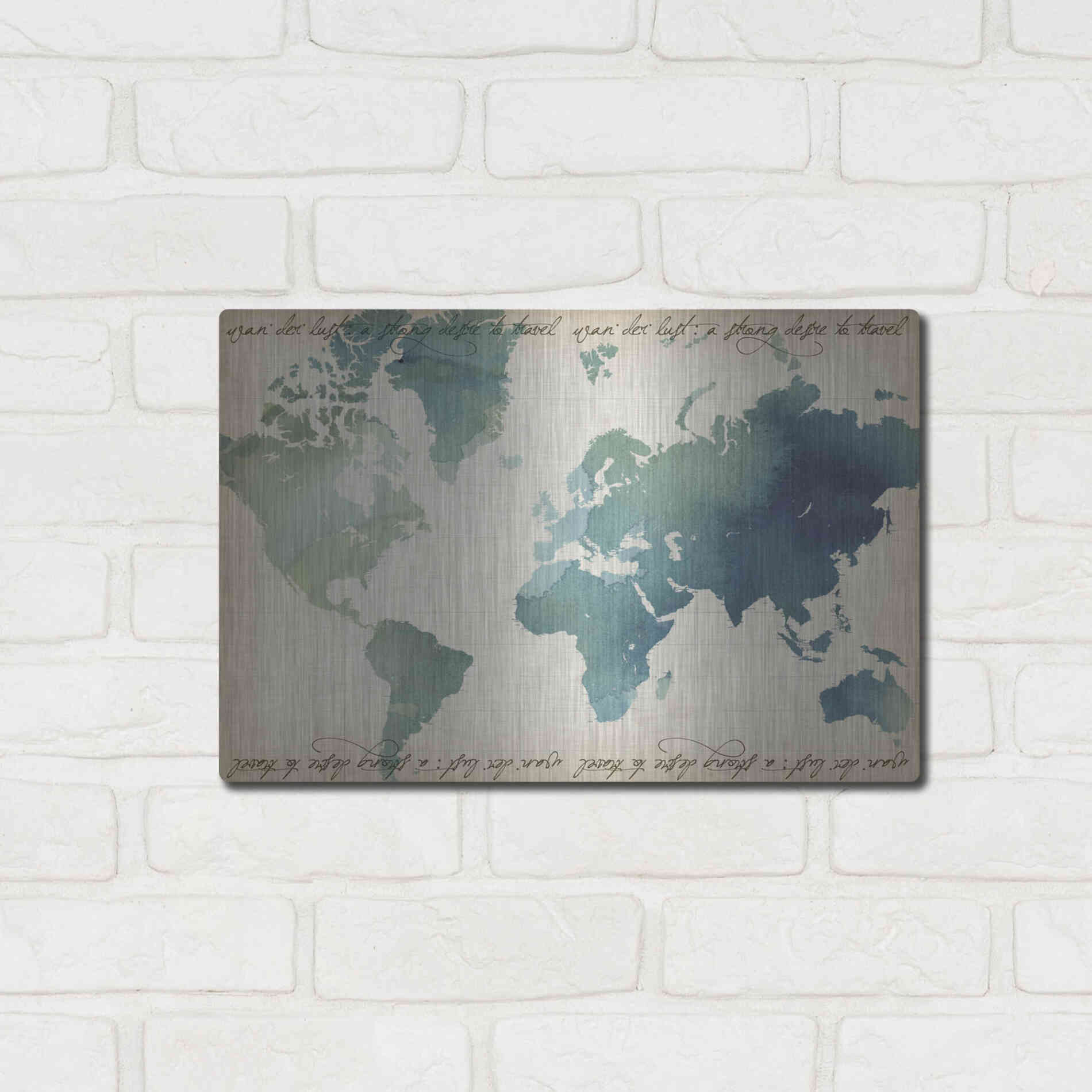 Luxe Metal Art 'Watercolor World Map' by Grace Popp Metal Wall Art,16x12