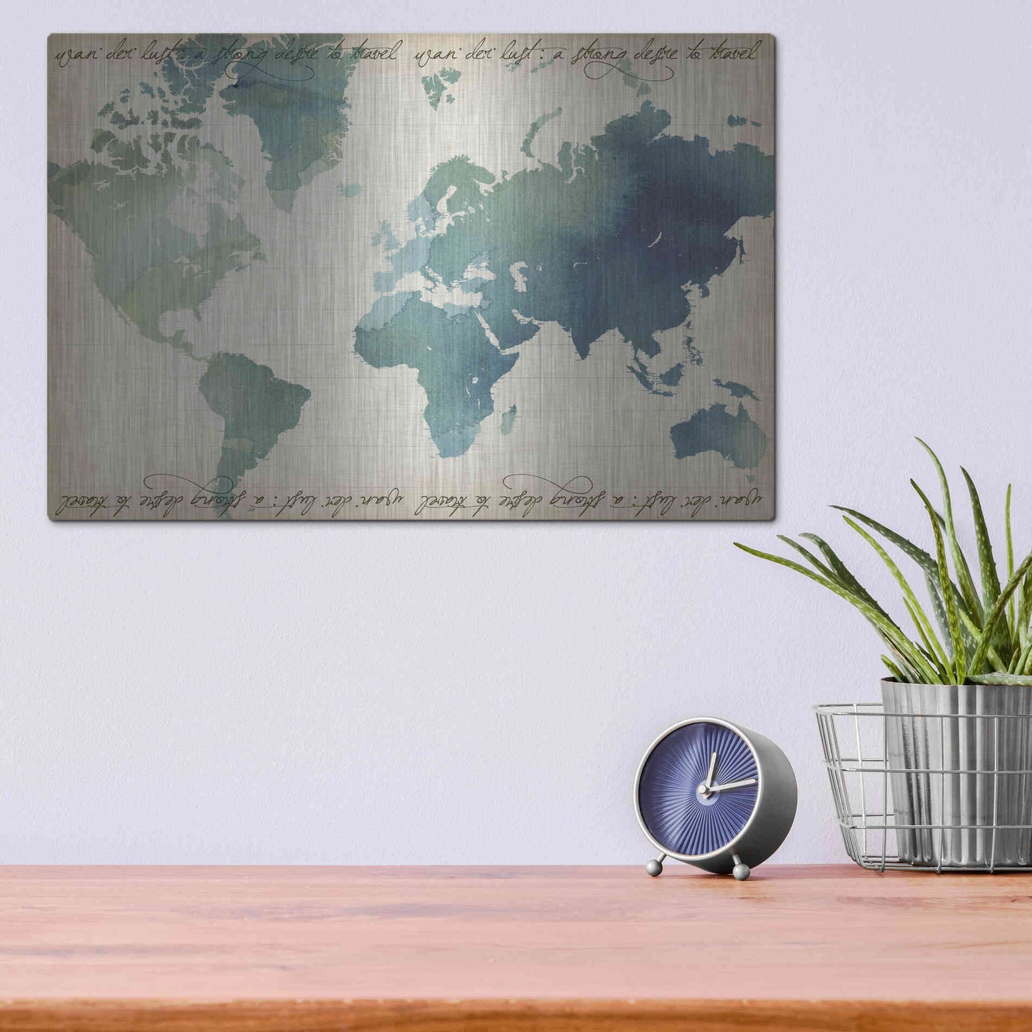 Luxe Metal Art 'Watercolor World Map' by Grace Popp Metal Wall Art,16x12
