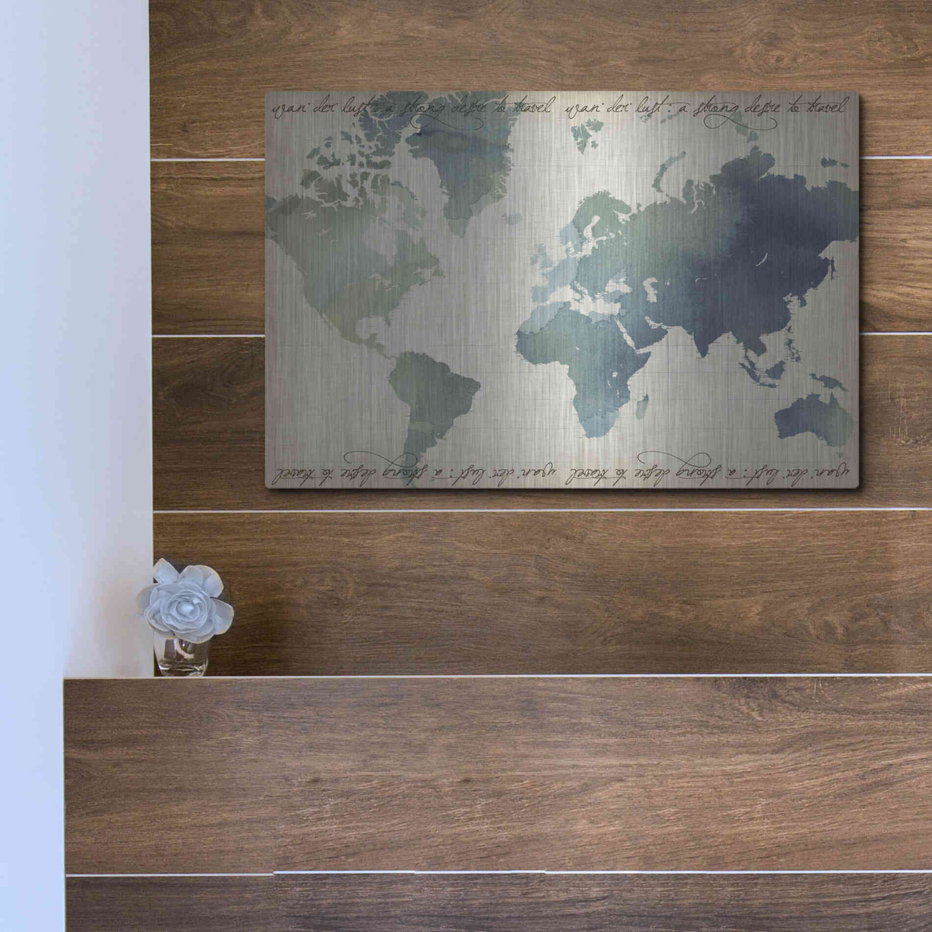 Luxe Metal Art 'Watercolor World Map' by Grace Popp Metal Wall Art,16x12