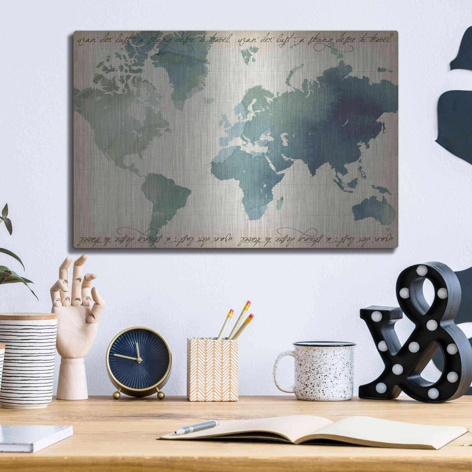 Luxe Metal Art 'Watercolor World Map' by Grace Popp Metal Wall Art,16x12