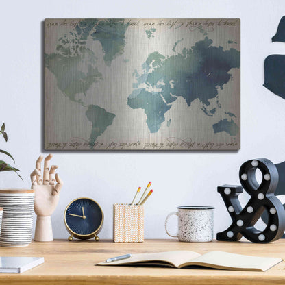 Luxe Metal Art 'Watercolor World Map' by Grace Popp Metal Wall Art,16x12