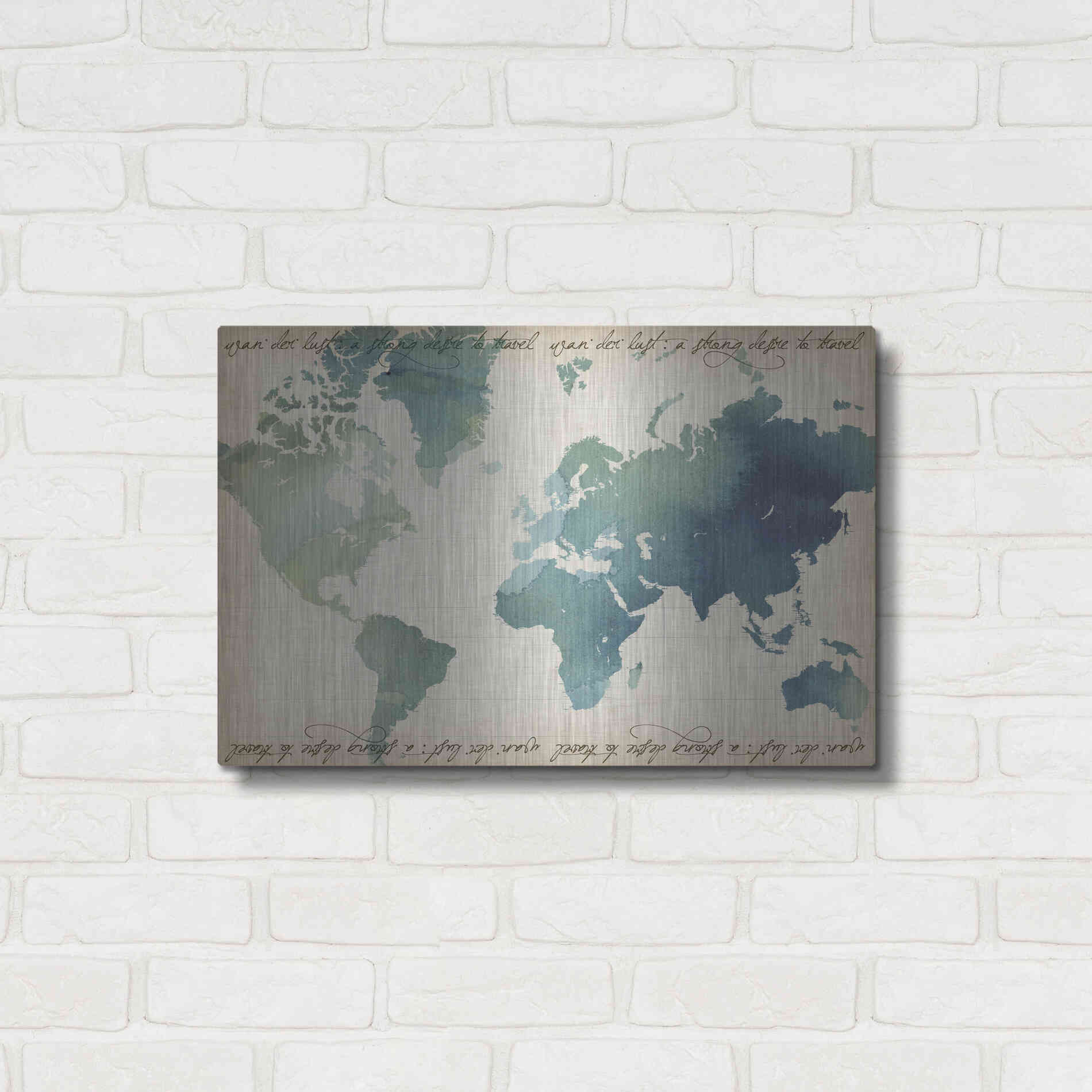 Luxe Metal Art 'Watercolor World Map' by Grace Popp Metal Wall Art,24x16