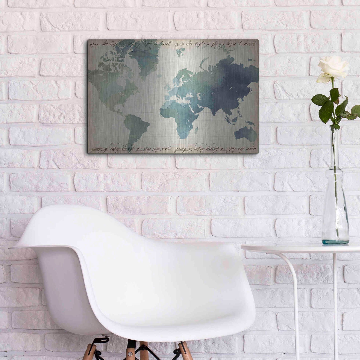 Luxe Metal Art 'Watercolor World Map' by Grace Popp Metal Wall Art,24x16