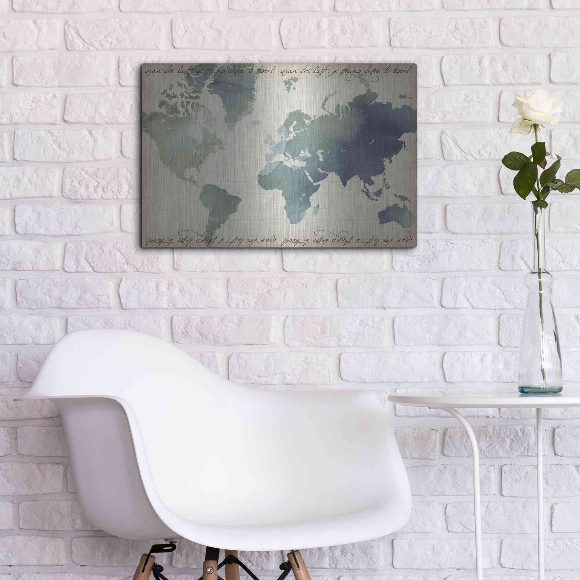 Luxe Metal Art 'Watercolor World Map' by Grace Popp Metal Wall Art,24x16