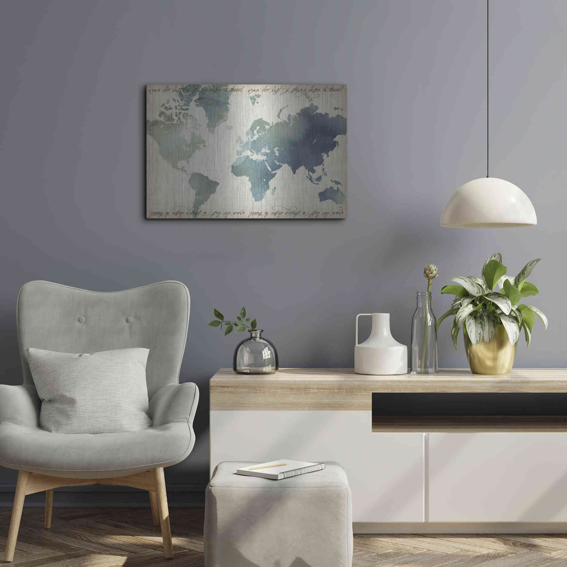 Luxe Metal Art 'Watercolor World Map' by Grace Popp Metal Wall Art,24x16