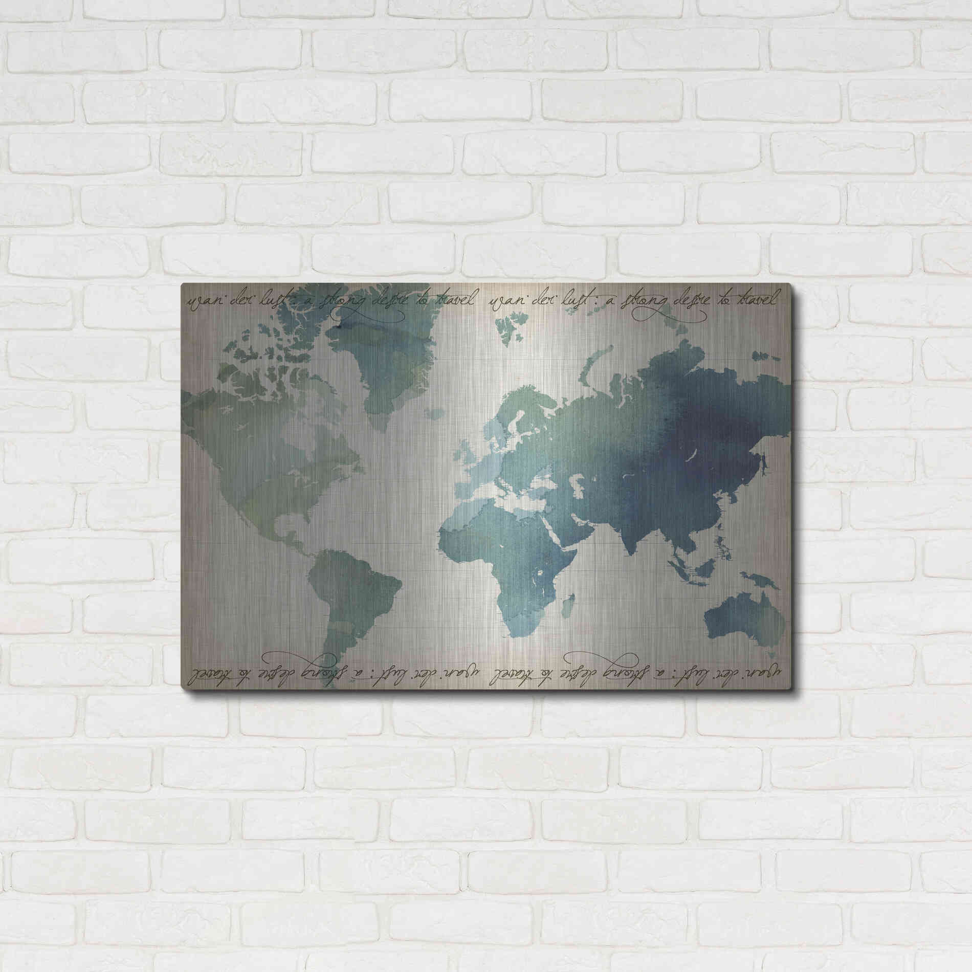 Luxe Metal Art 'Watercolor World Map' by Grace Popp Metal Wall Art,36x24