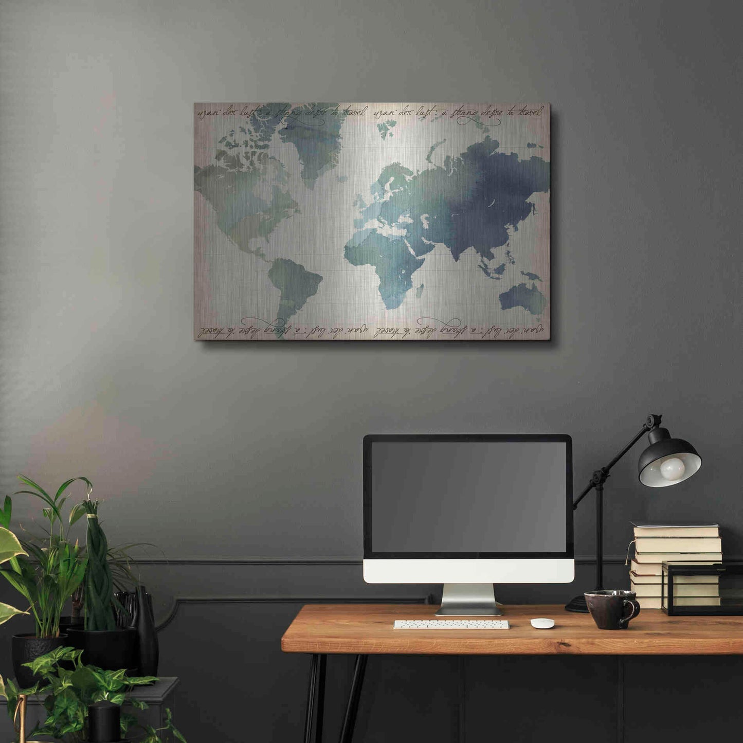 Luxe Metal Art 'Watercolor World Map' by Grace Popp Metal Wall Art,36x24