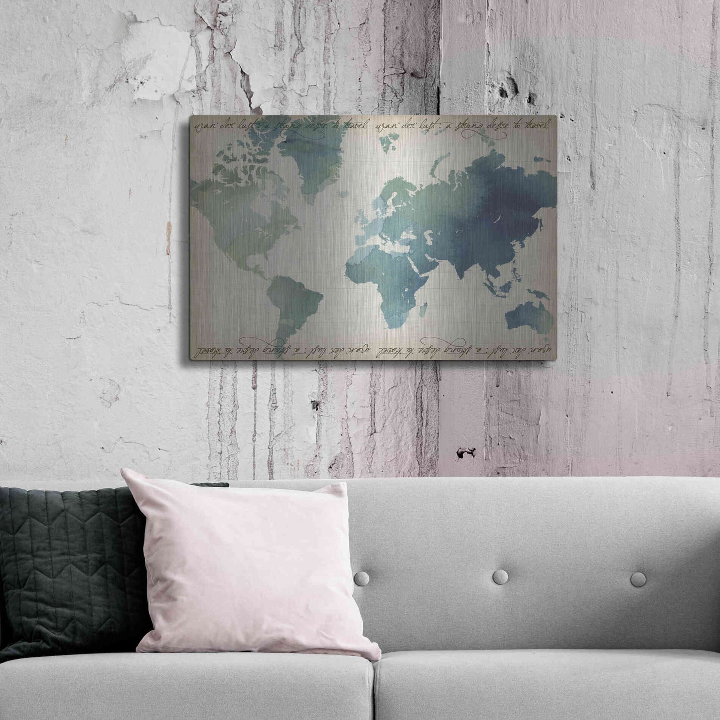Luxe Metal Art 'Watercolor World Map' by Grace Popp Metal Wall Art,36x24