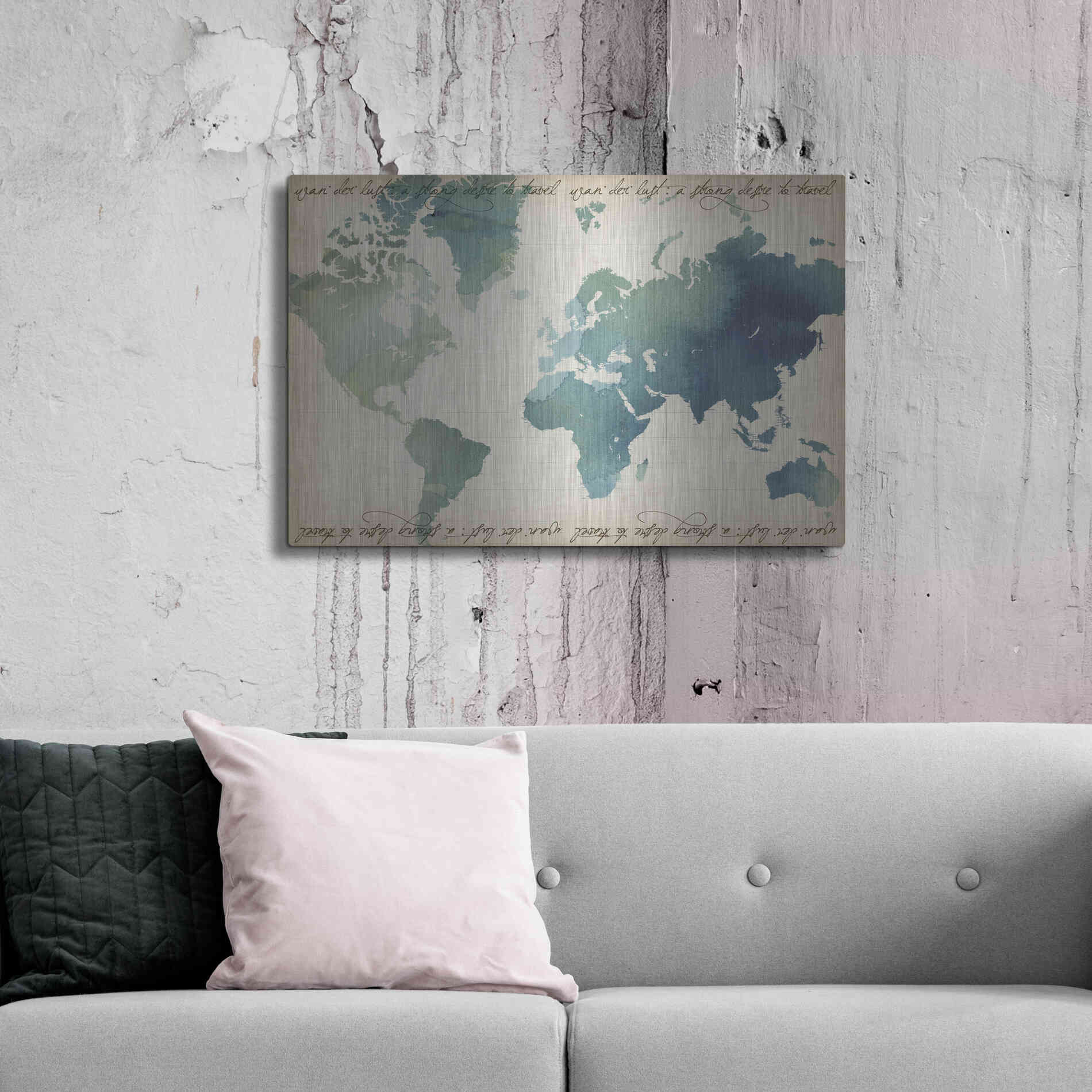 Luxe Metal Art 'Watercolor World Map' by Grace Popp Metal Wall Art,36x24