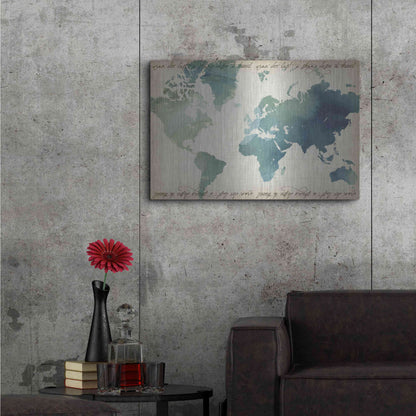 Luxe Metal Art 'Watercolor World Map' by Grace Popp Metal Wall Art,36x24