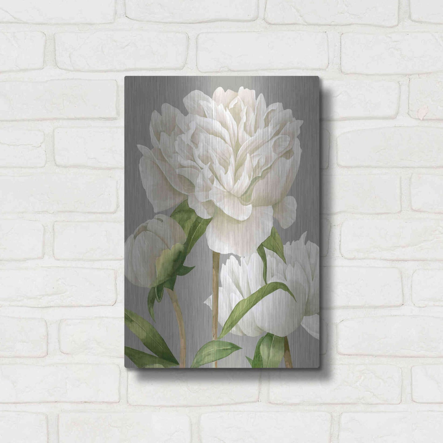 Luxe Metal Art 'White Peonies II' by Grace Popp Metal Wall Art,12x16