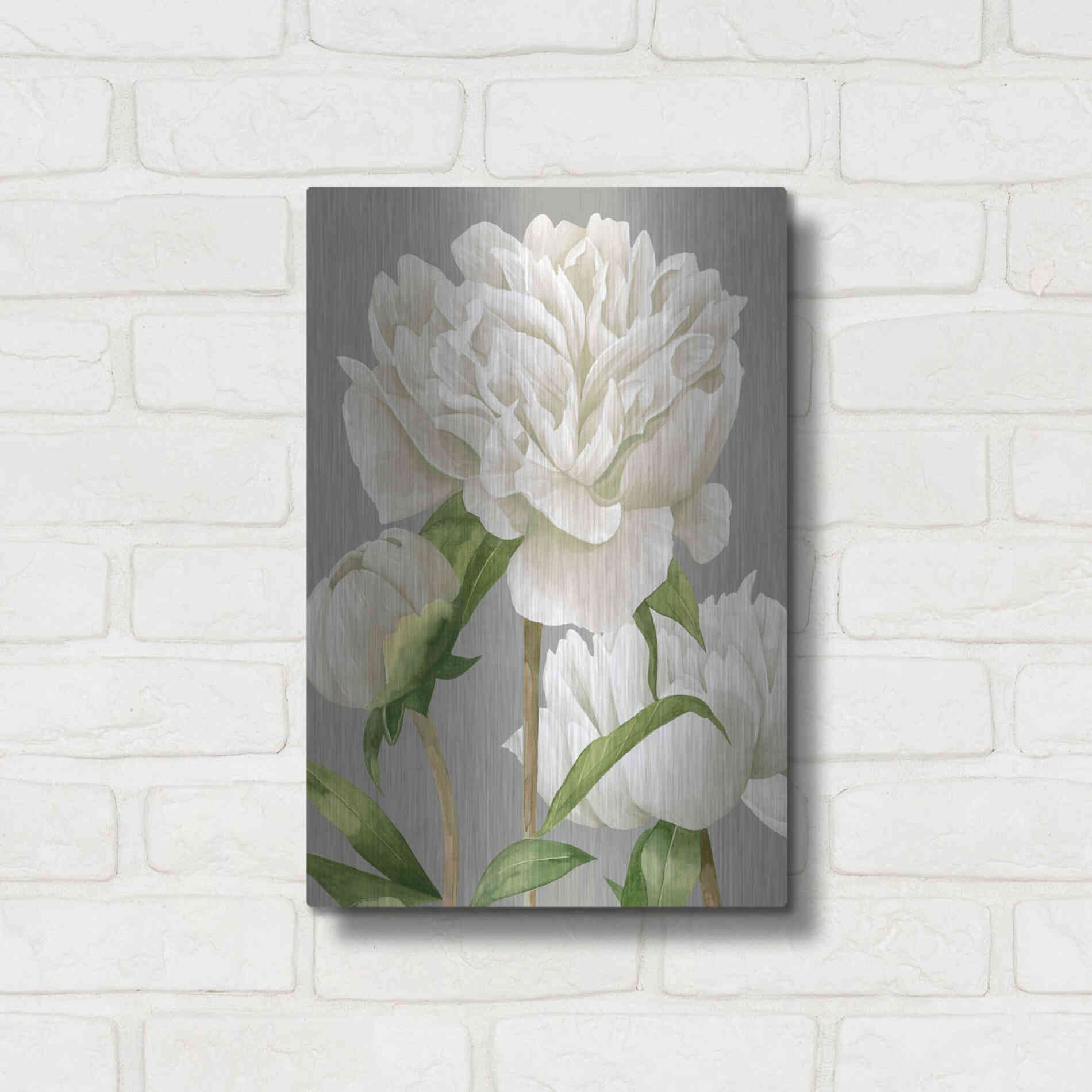 Luxe Metal Art 'White Peonies II' by Grace Popp Metal Wall Art,12x16